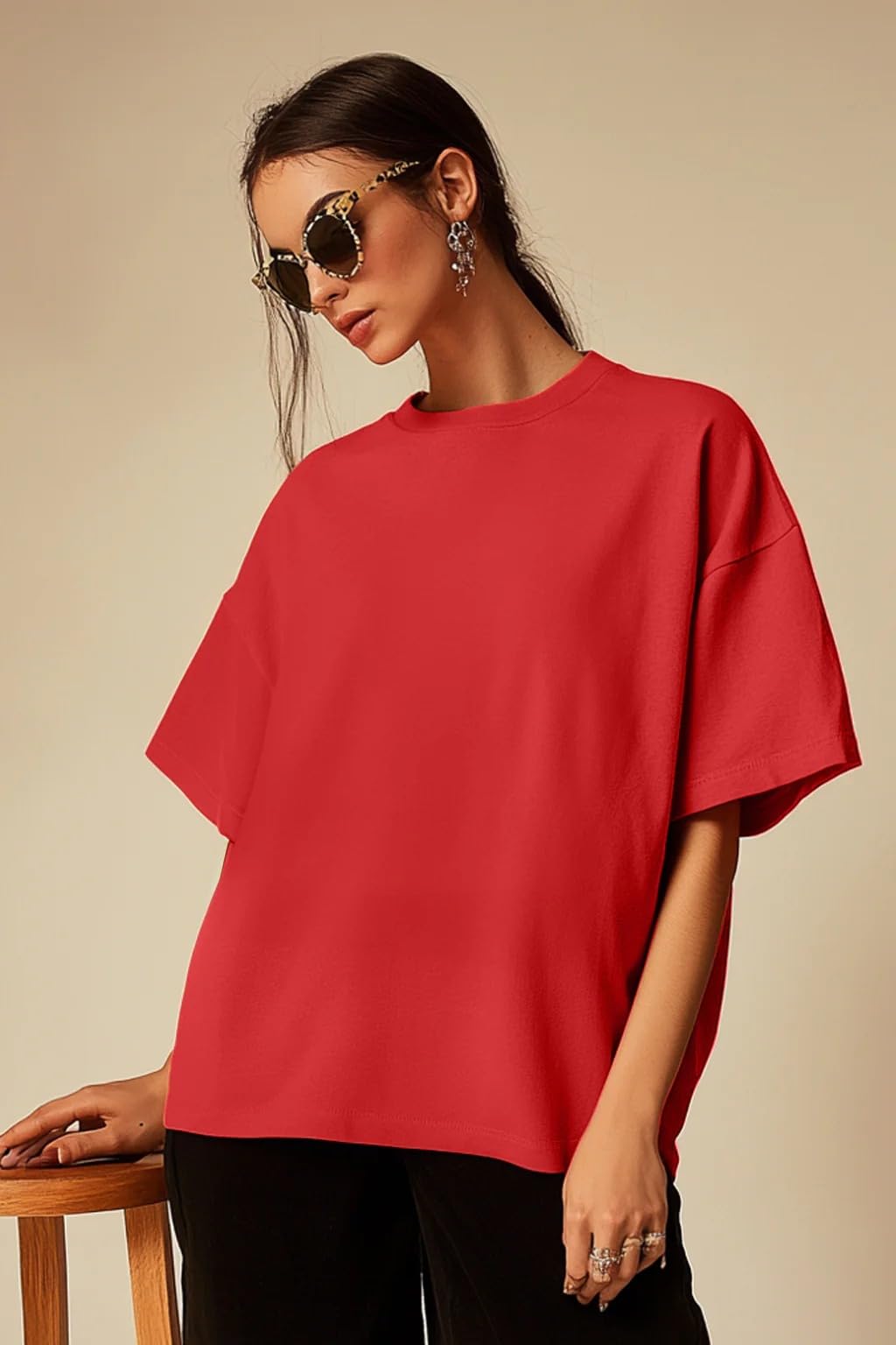 JUNEBERRY Cotton Red T-Shirt for Women - Image 2