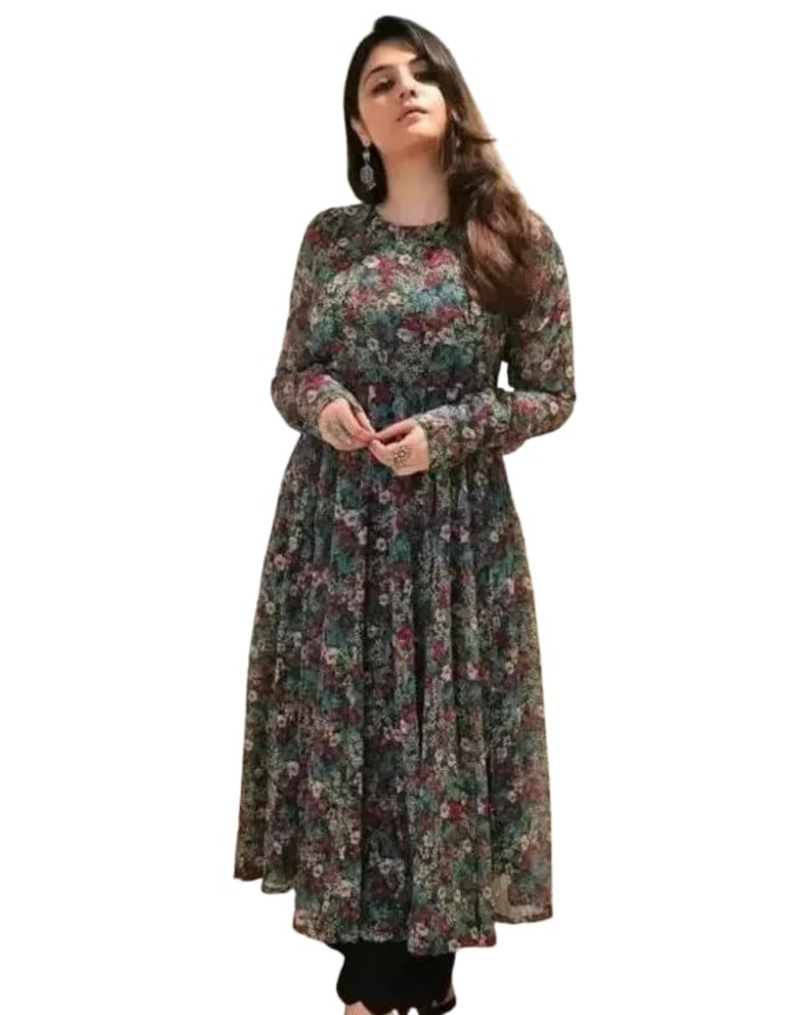 GarbGlide Women Green Georgette Anarkali