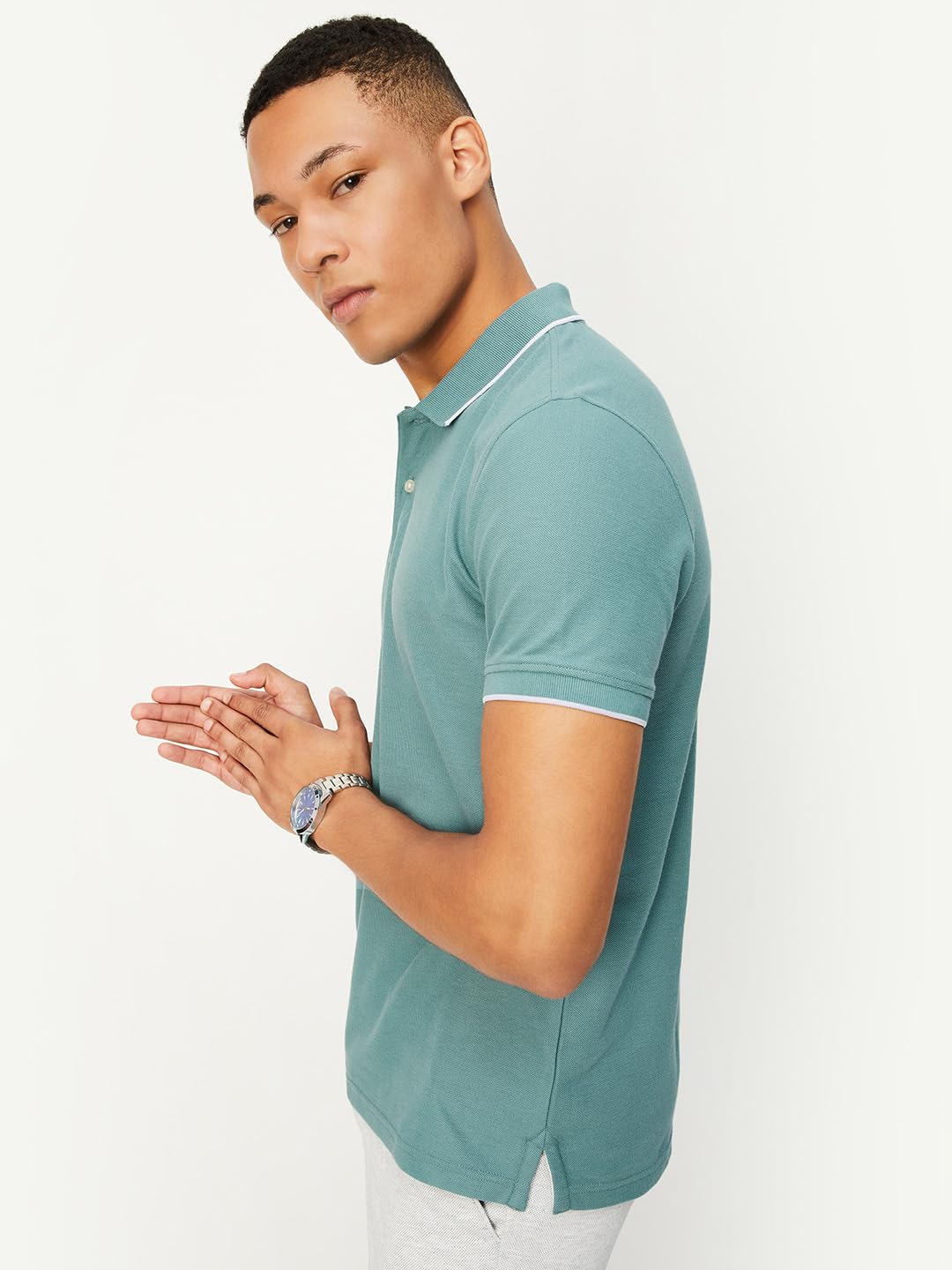 max Men Polo Neck T-Shirt - Aqua - Image 2