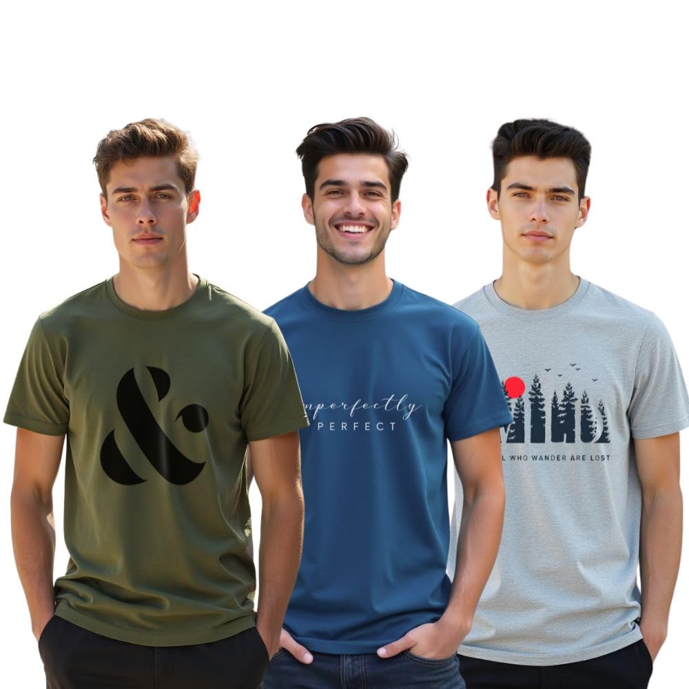 NOBERO Men's Olive Green Letter Print Cotton T-Shirt