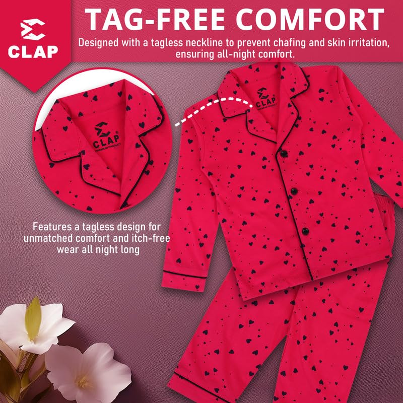 CLAP Unisex Baby Cotton Printed Night Suit - Dark Pink - Image 4