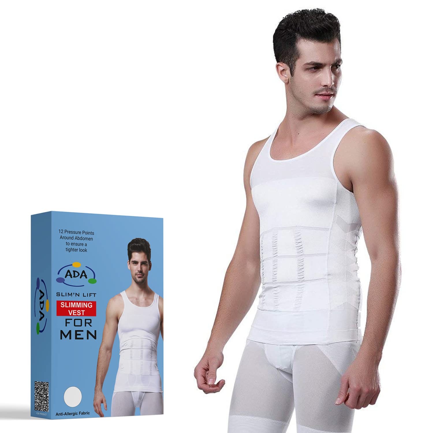 ADA Men's Slimming Body Shaper Vest - White - Image 2