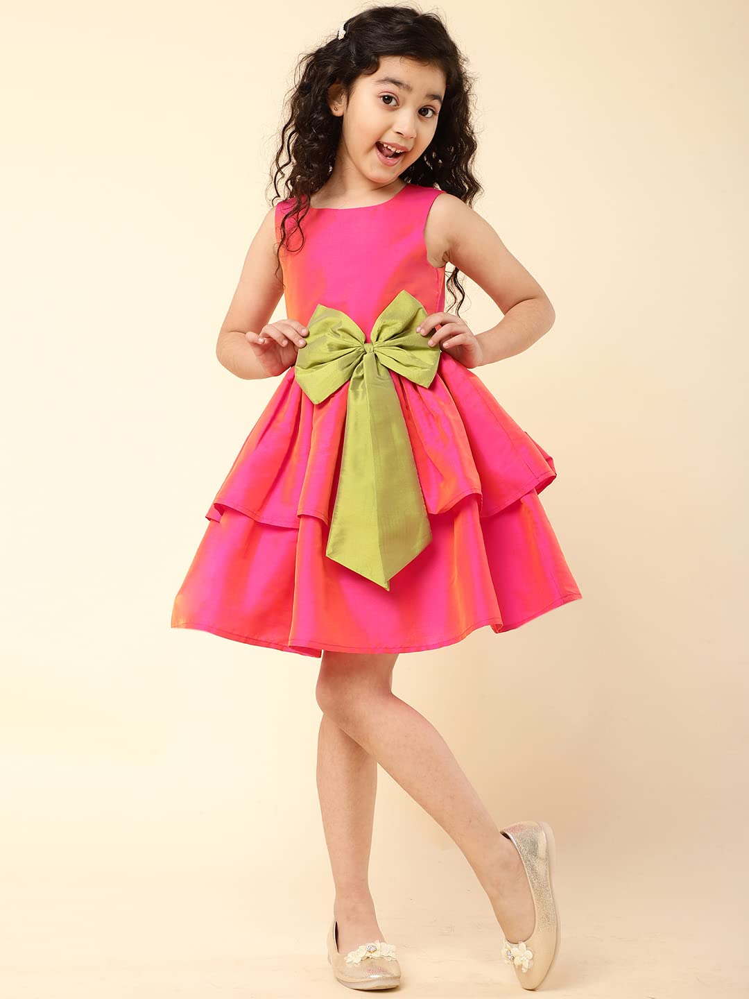 A.T.U.N Girl Synthetic Skater Dress - Hot Pink Lime Green - Image 4