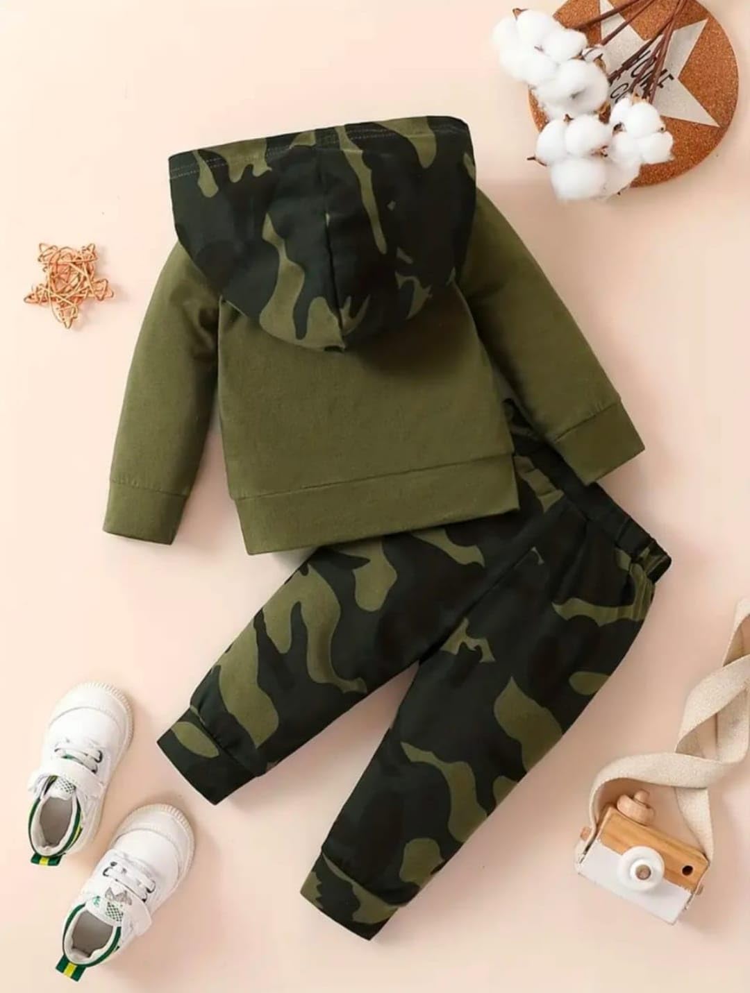 Indhrani Kids Hoodie & Camo Jogger Pant Set - Green - Image 3