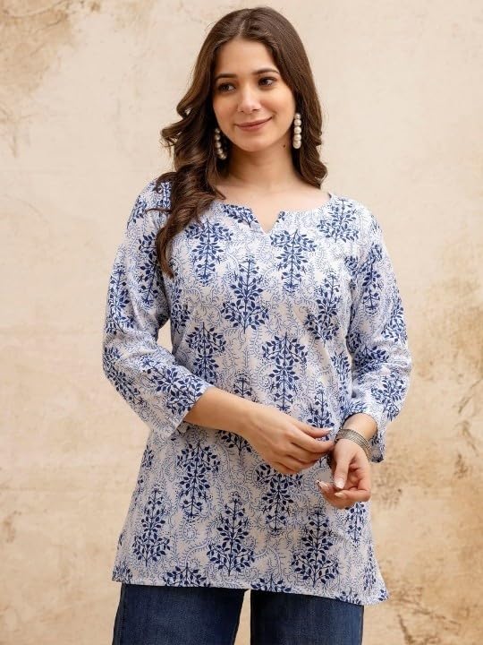 MS VHCK Women Kurti Blue Rayon Cotton - Image 4