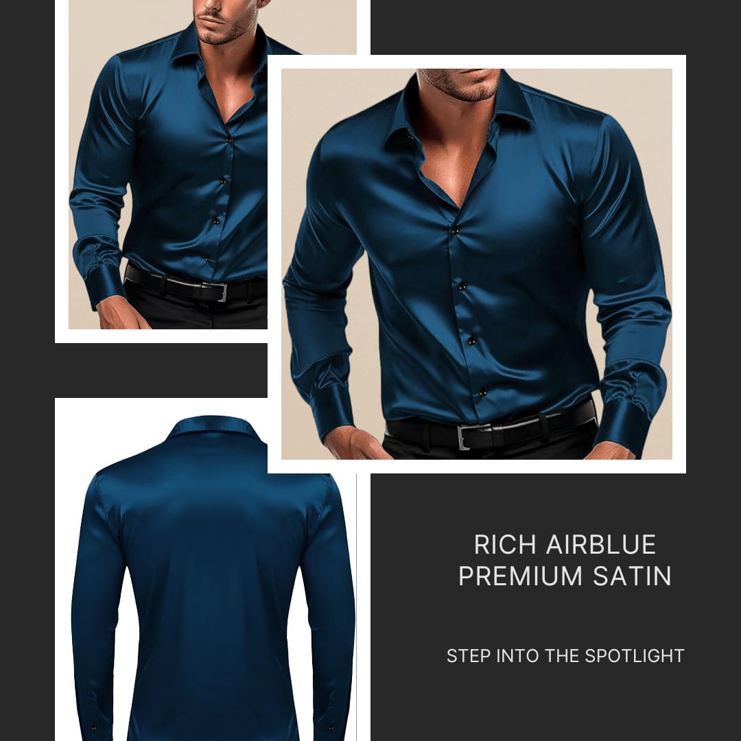 IndoPrimo Men's Satin Casual Shirt - Airblue - Image 5