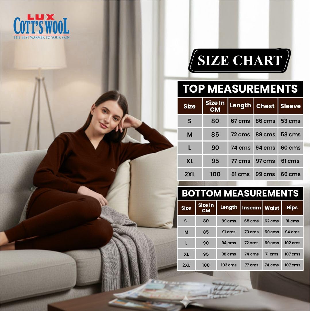 Lux Cottswool Thermal Top & Bottom Set for Women - Brown - Image 5