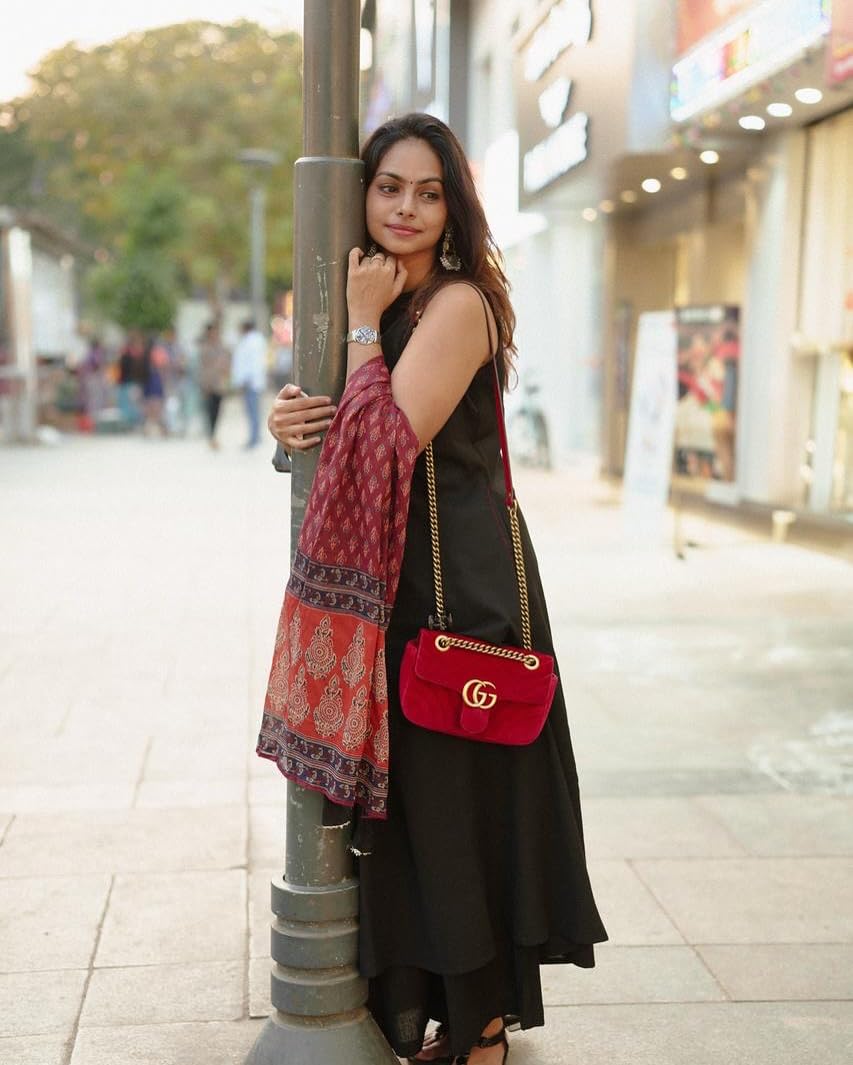 ANNI DESIGNER Women's Rayon A-Line Kurta with Palazzo & Dupatta - Black - Image 2