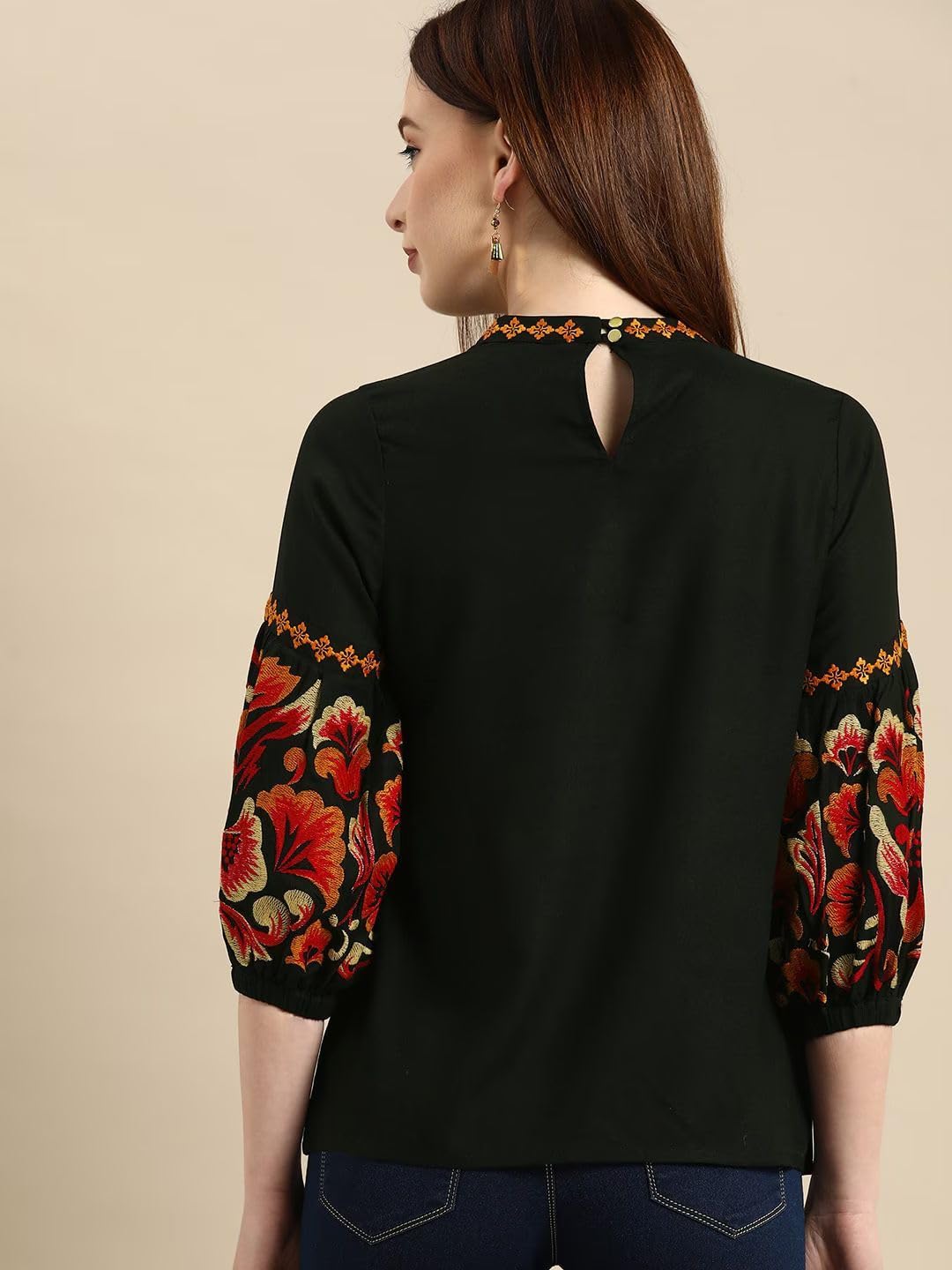 Rytras Black Embroidered Rayon Top for Women - Image 2