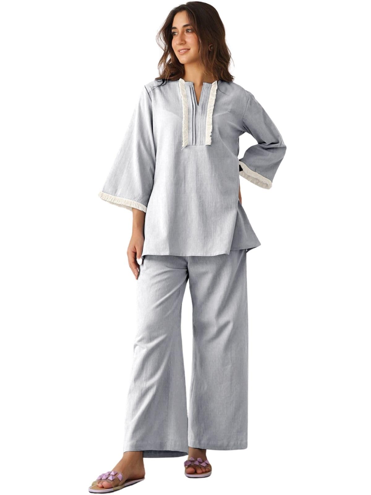 GRECIILOOKS Cotton Coord Set for Women - Light Blue