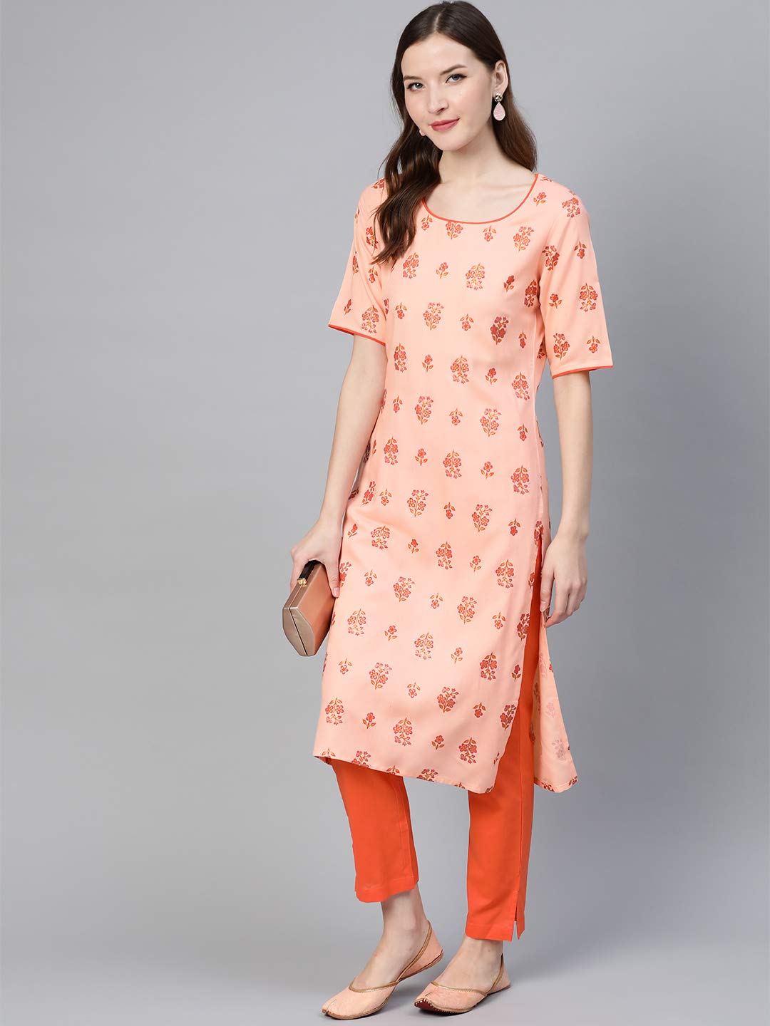 idaLia Women's Orange Rayon Kurta Set - Image 3