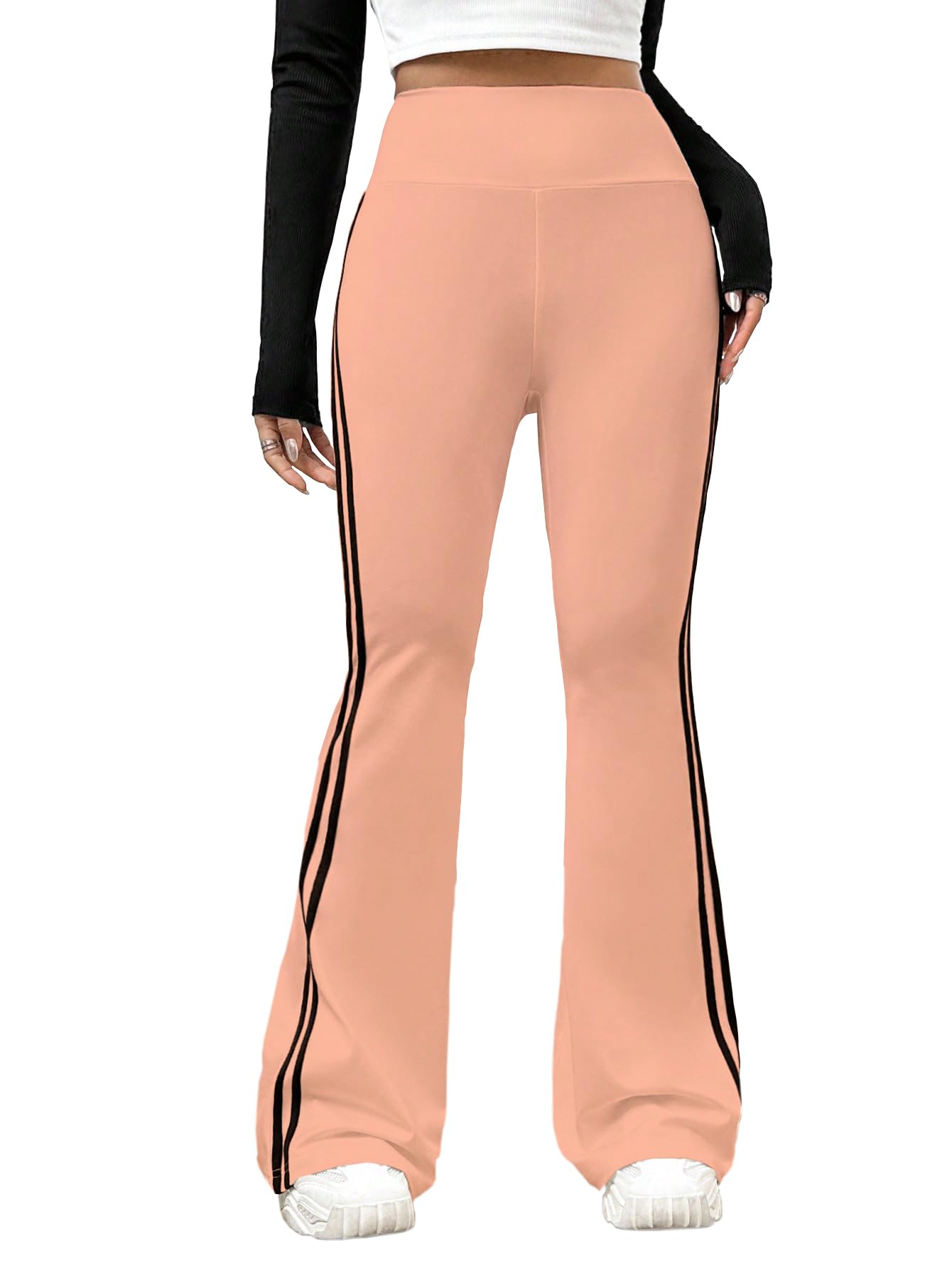 TOPLOT Women Flare Leg Bell Bottom Pants - Peach