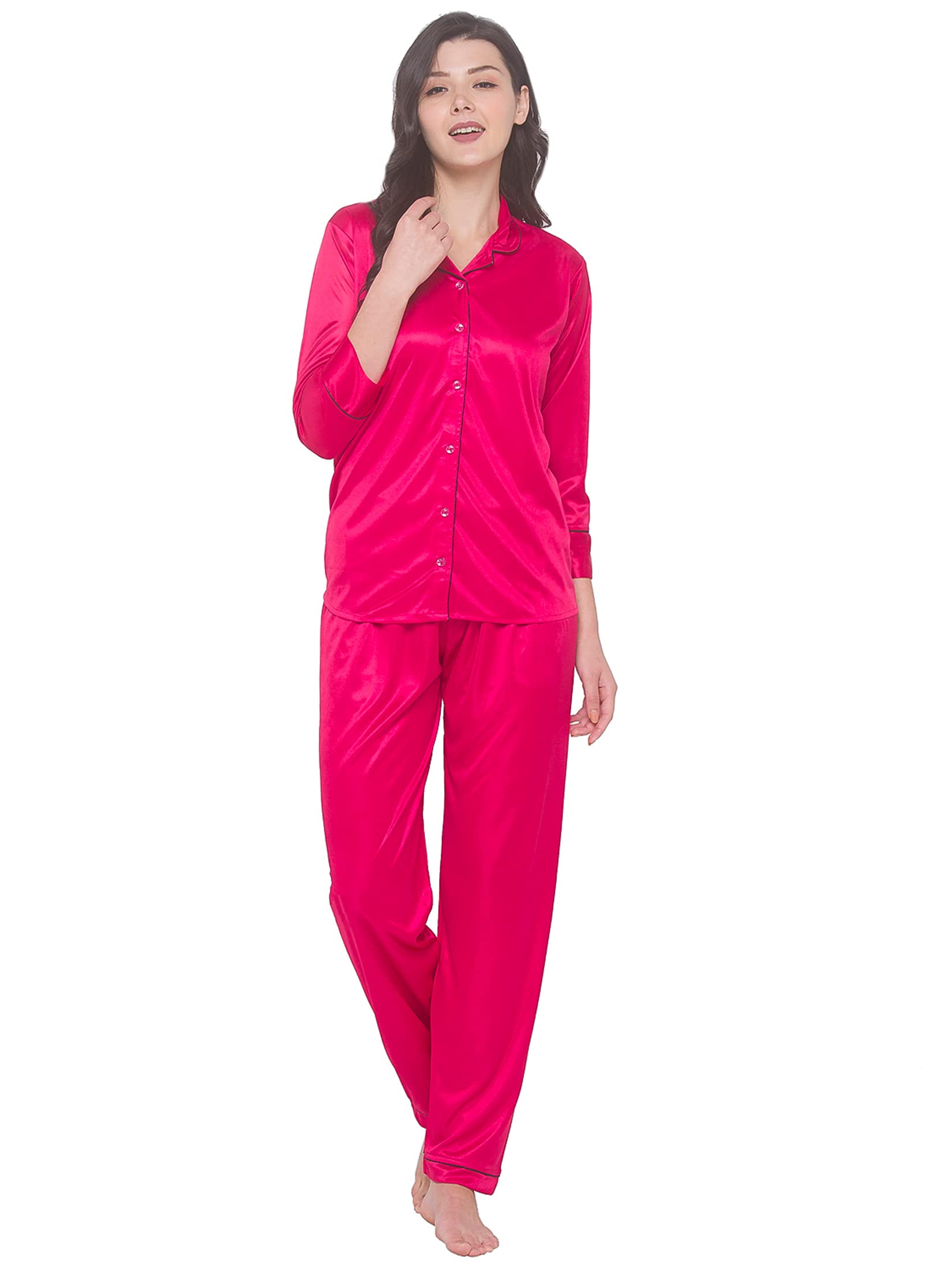 GarbGlide Women Satin Night Suit - Red