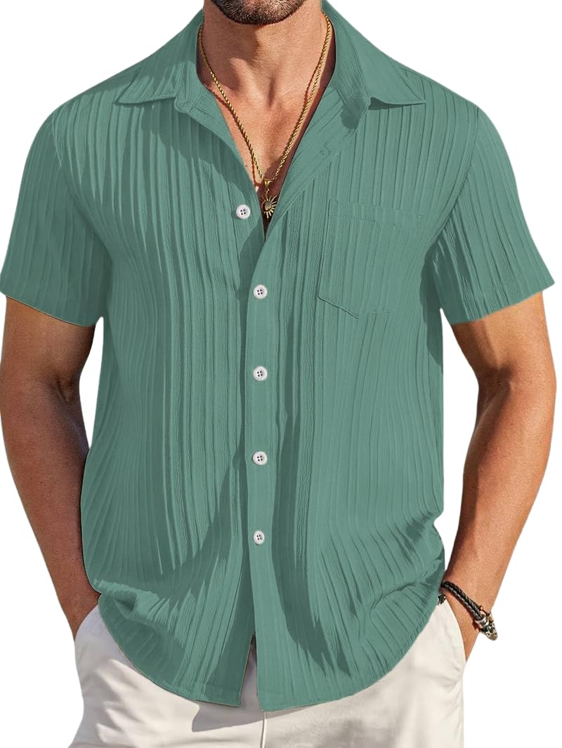 TAGDO Men Casual Shirt Half Sleeve Solid Green