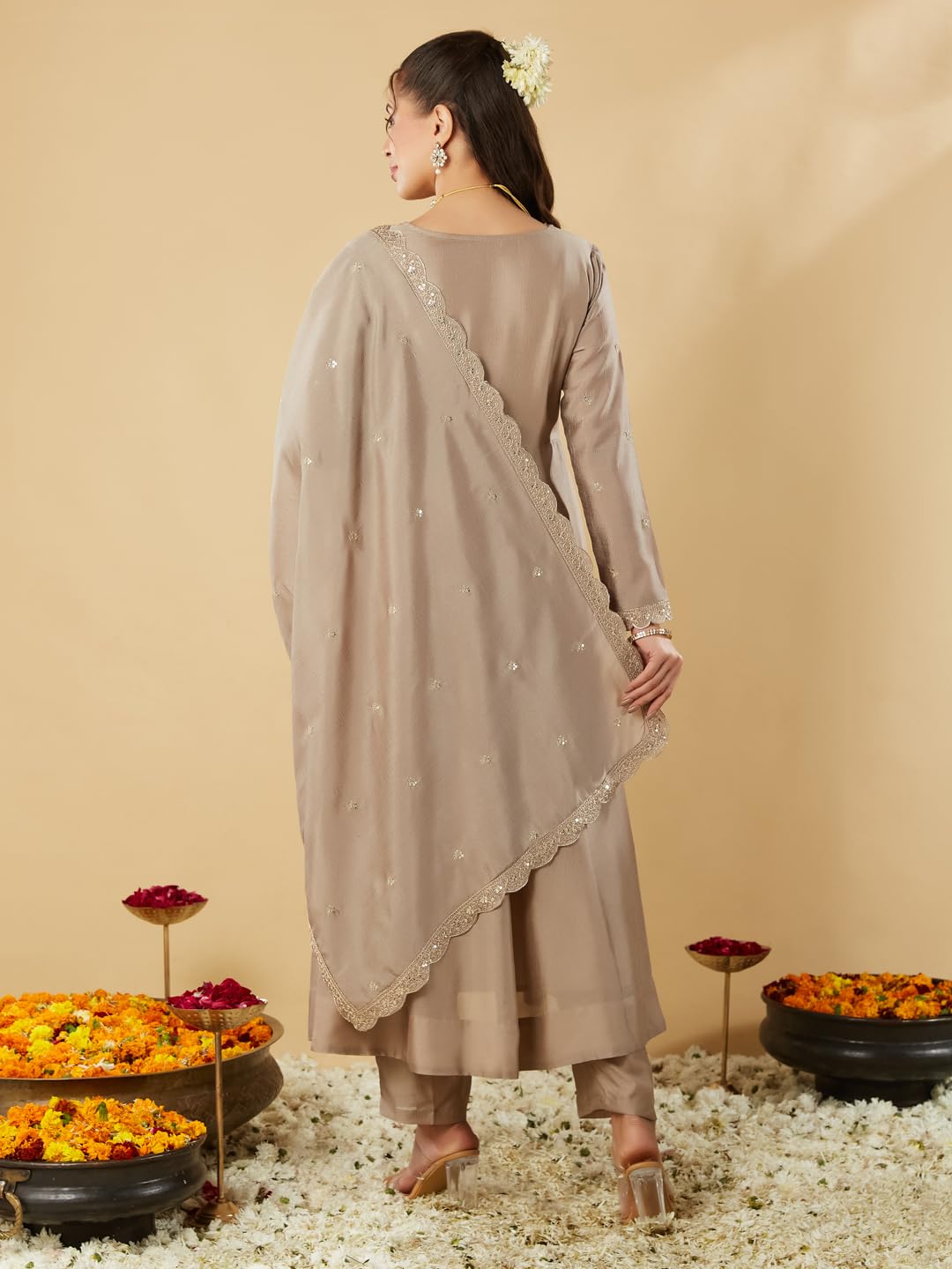 MOKOSH Grey Silk Embroidered Kurta for Women - Image 2