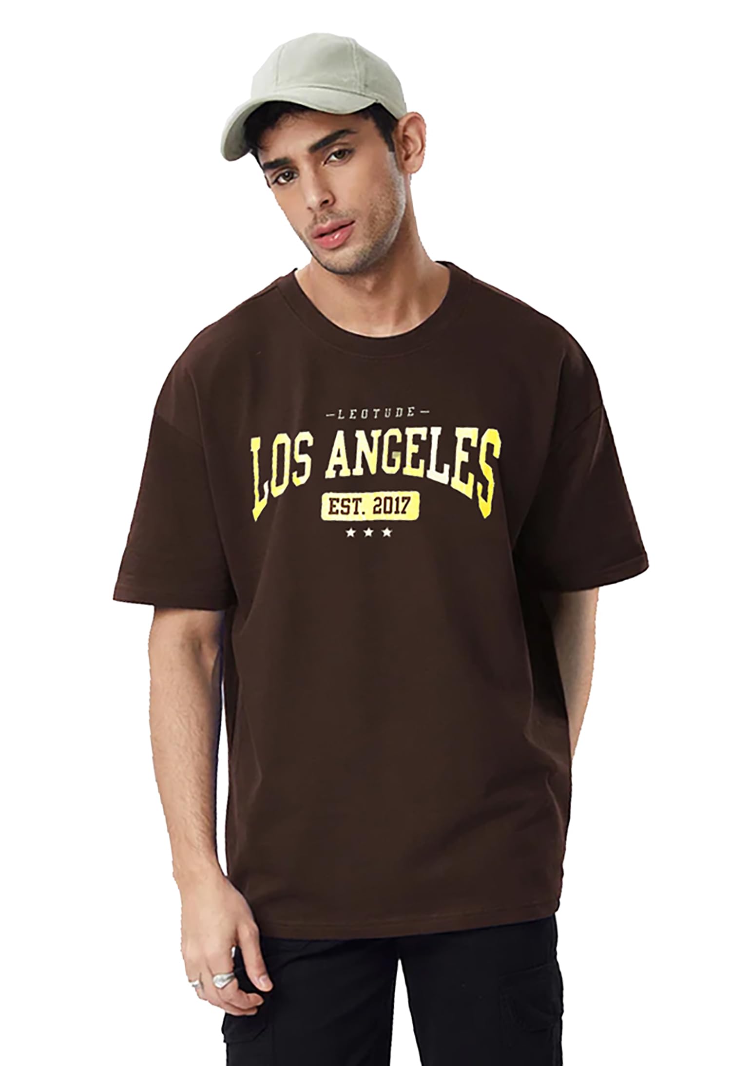 LEOTUDE Men's Brown Printed T-Shirt - Image 4
