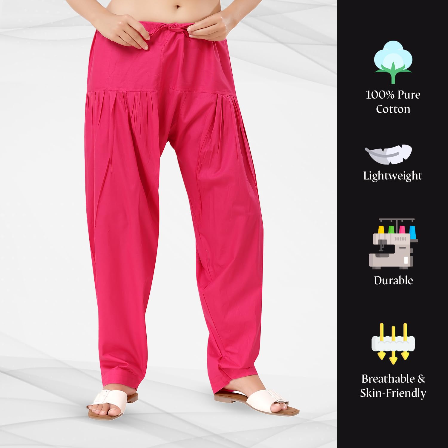 TRASA Semi Patiala Salwar Cotton Pant for Women - Pink - Image 4