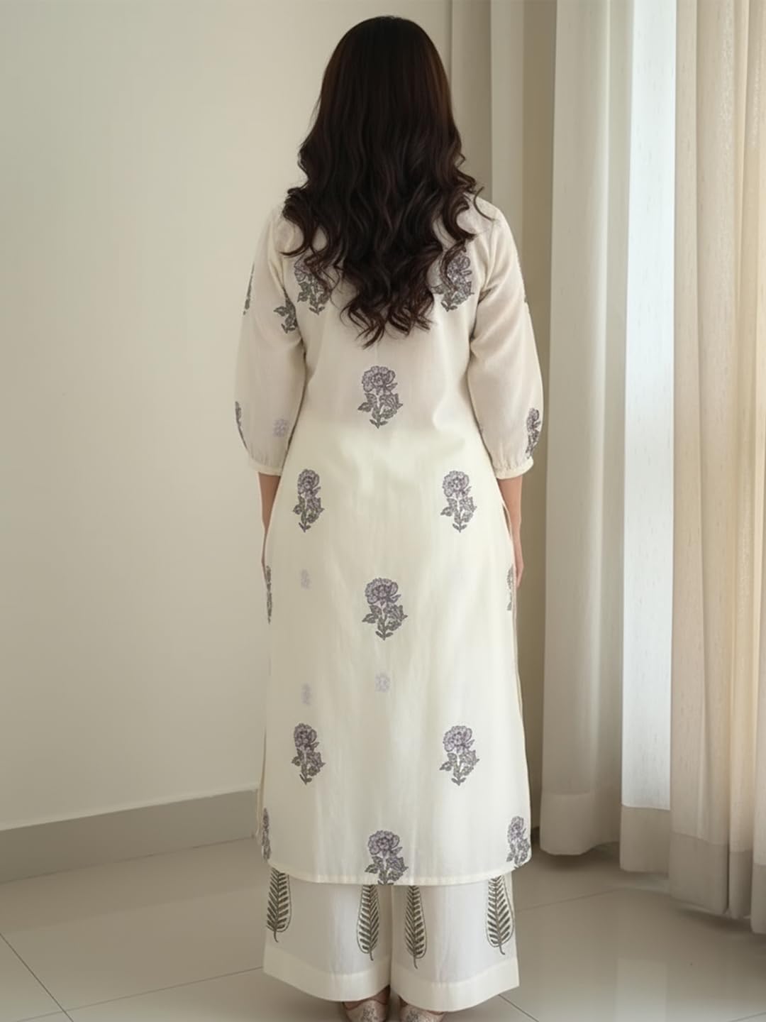 ANNI DESIGNER White Rayon Viscose Floral Kurta Set for Women - Image 2