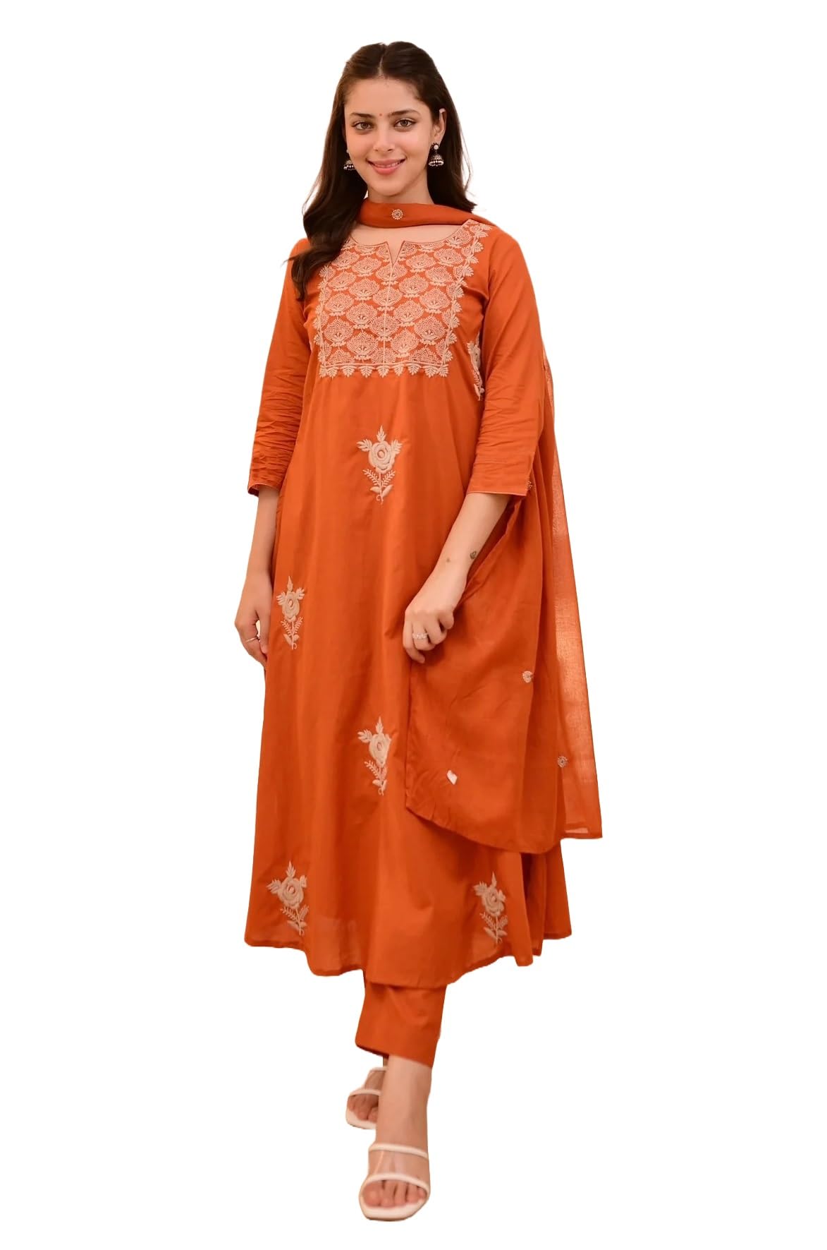 Nermosa Women Kurta and Pant Set with Dupatta - Orange