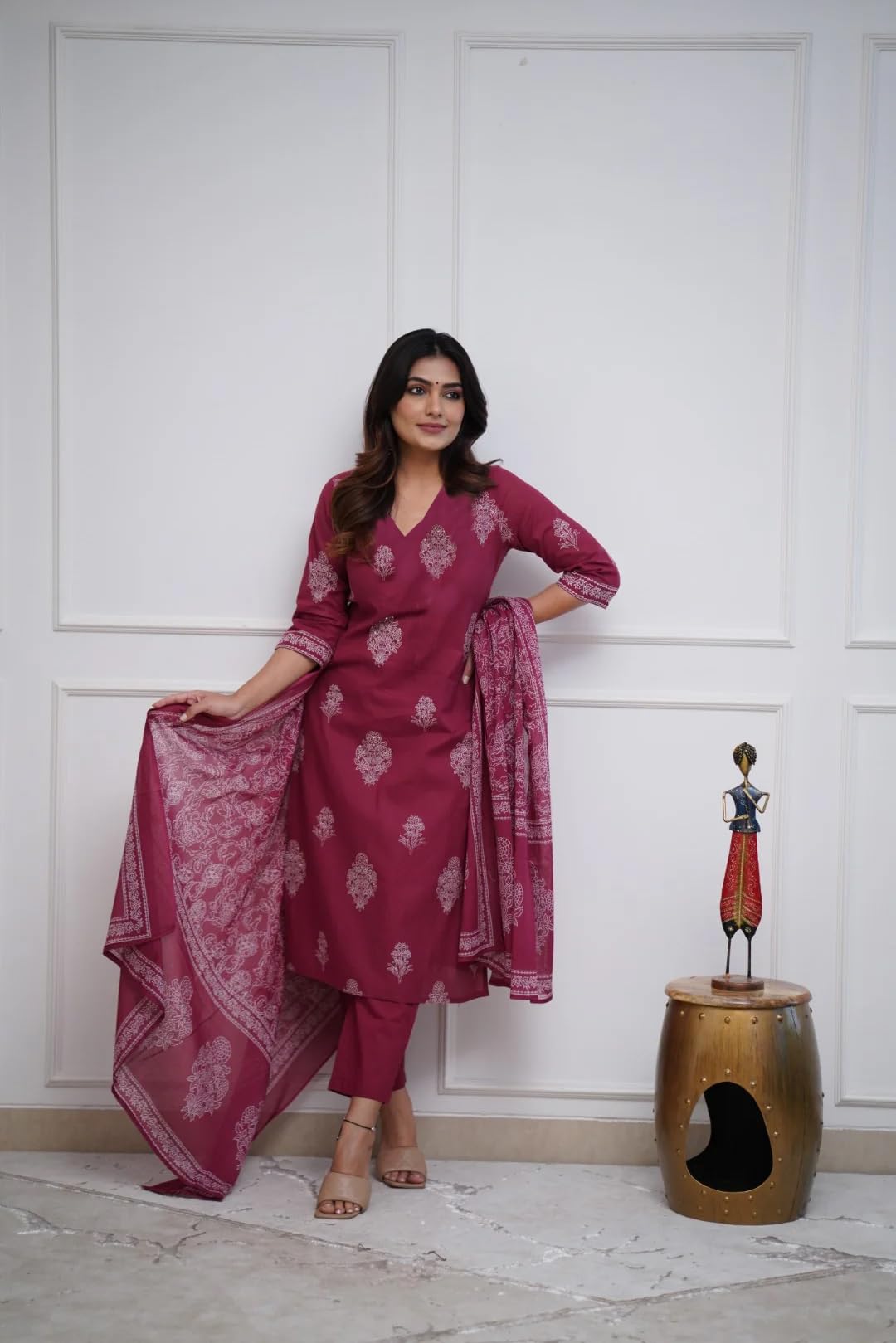 ANNI DESIGNER Women's Rayon Viscose Kurta with Pant & Dupatta - Wine - Image 4