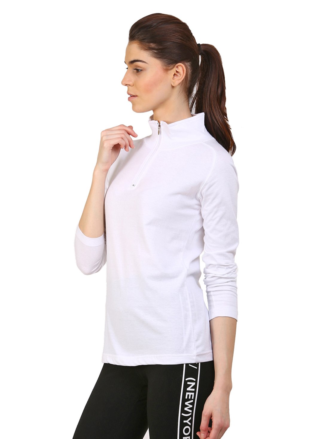Ap'pulse Women's 1/4 Zip Slimfit Raglan Sleeve Tshirt - White - Image 3