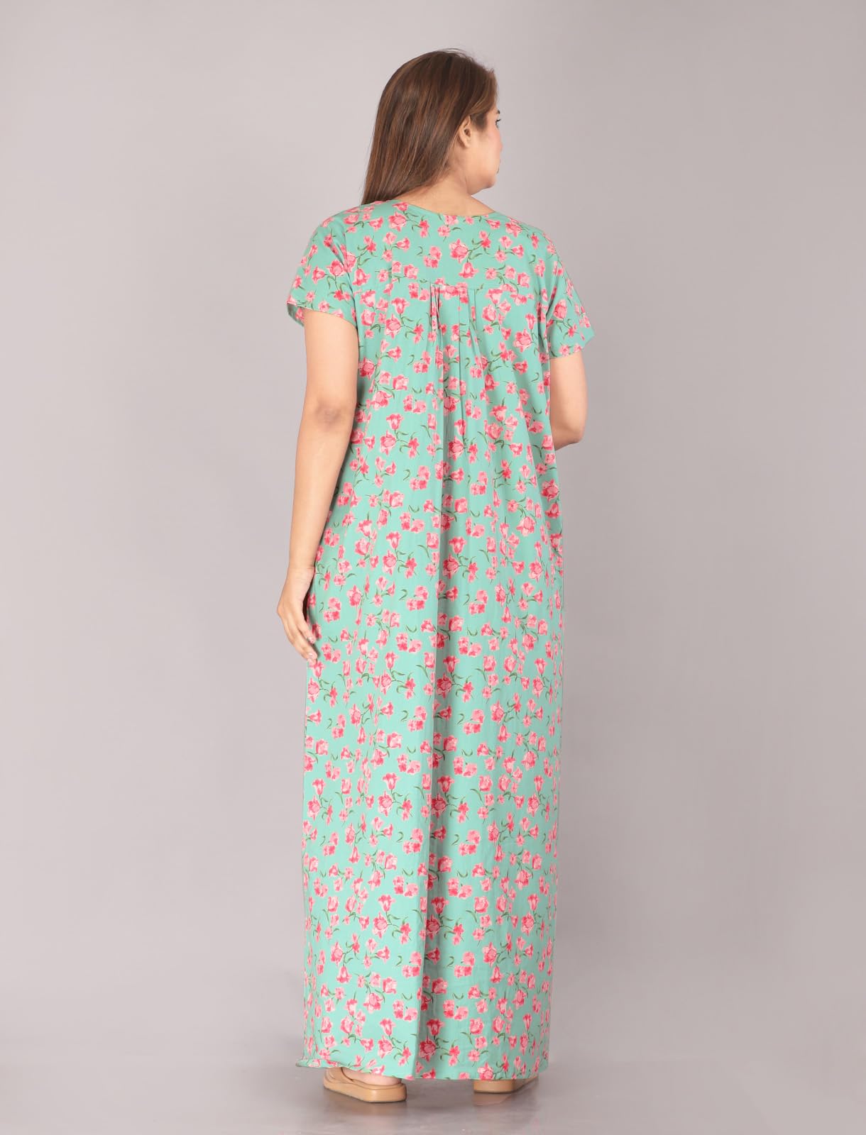 Urali Women's Printed Cotton Maxi Night Gown - Sea Green - Image 5