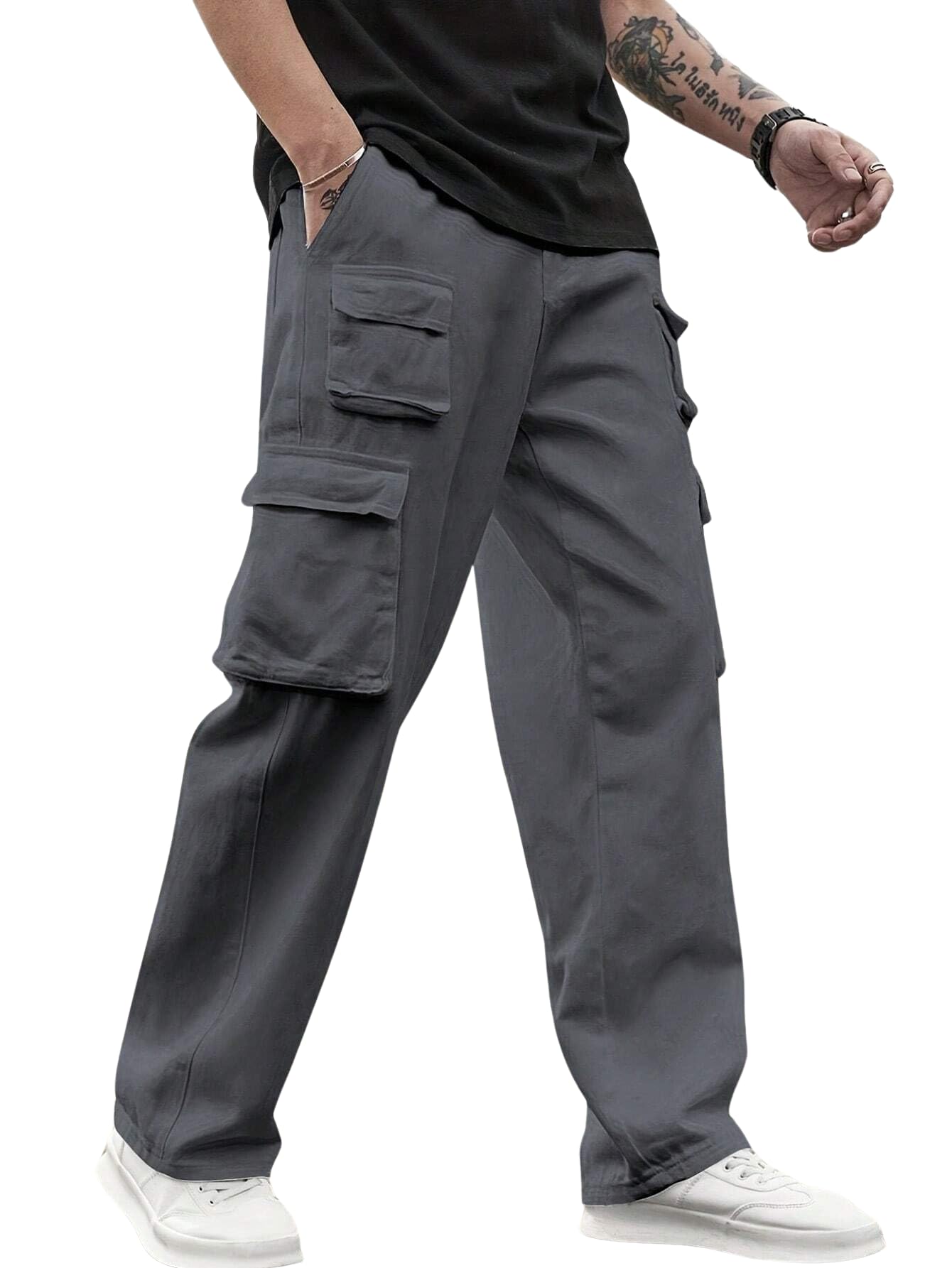 Lymio Men Casual Cotton Cargo Pants - Grey