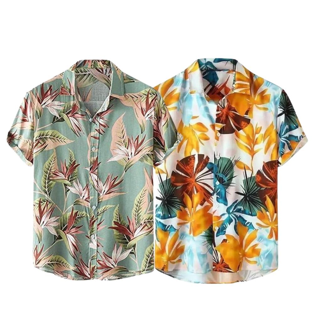 Leriya Fashion Men's Tropical Print Cotton Shirt