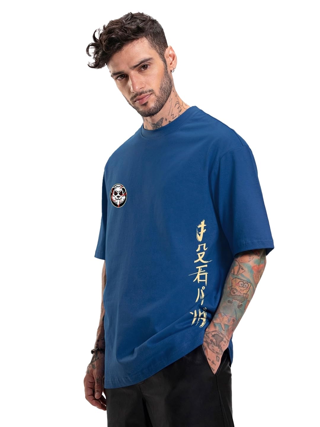 Bewakoof Men's Blue Stoned Panda T-Shirt