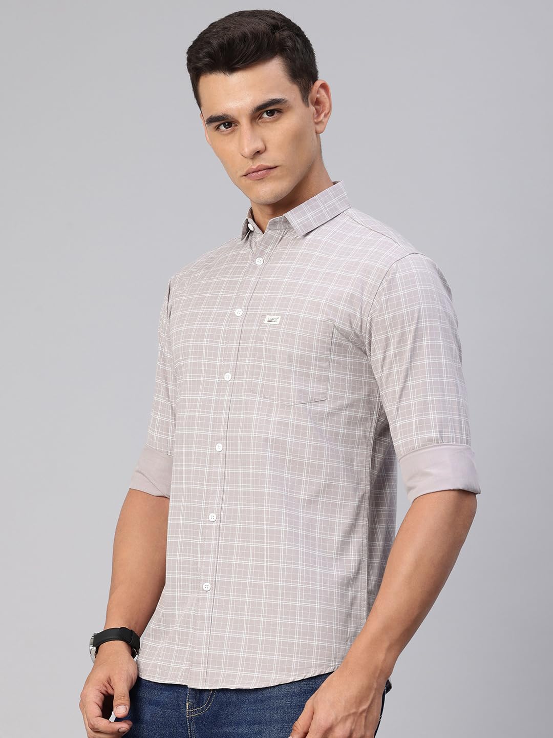 Majestic Man Checked Cotton Shirt for Men - Dusty Purple - Image 3