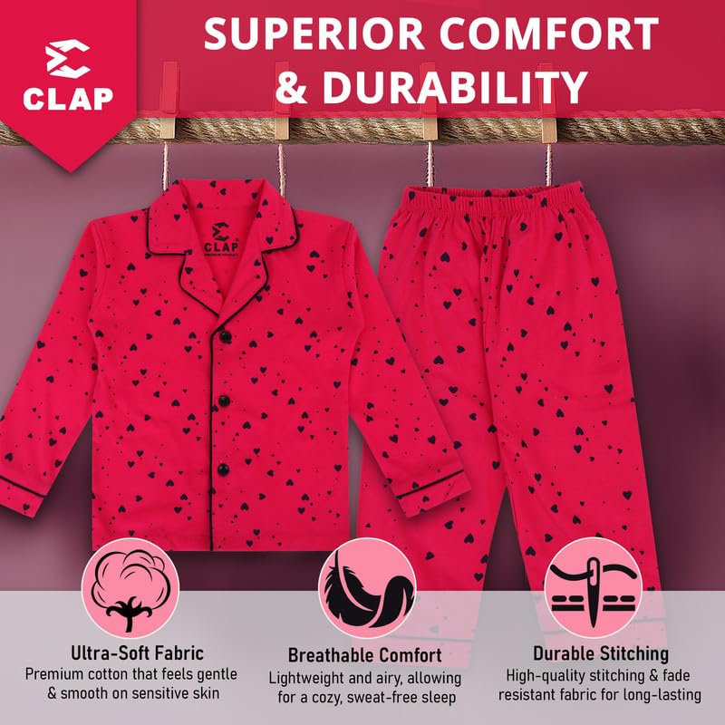 CLAP Unisex Baby Cotton Printed Night Suit - Dark Pink - Image 5