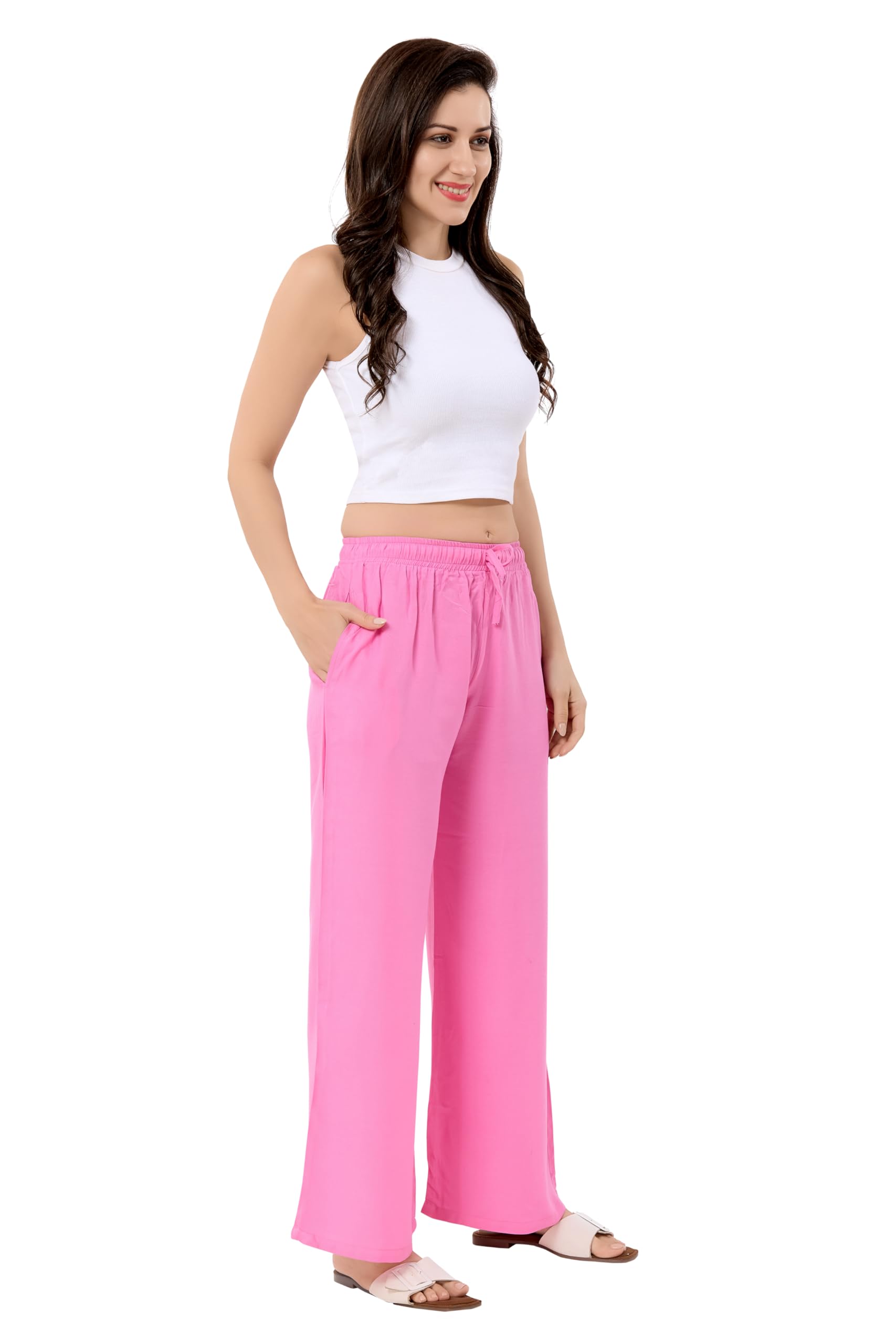 TRASA Reyon Cotton Palazzo for Women - Baby Pink - Image 4