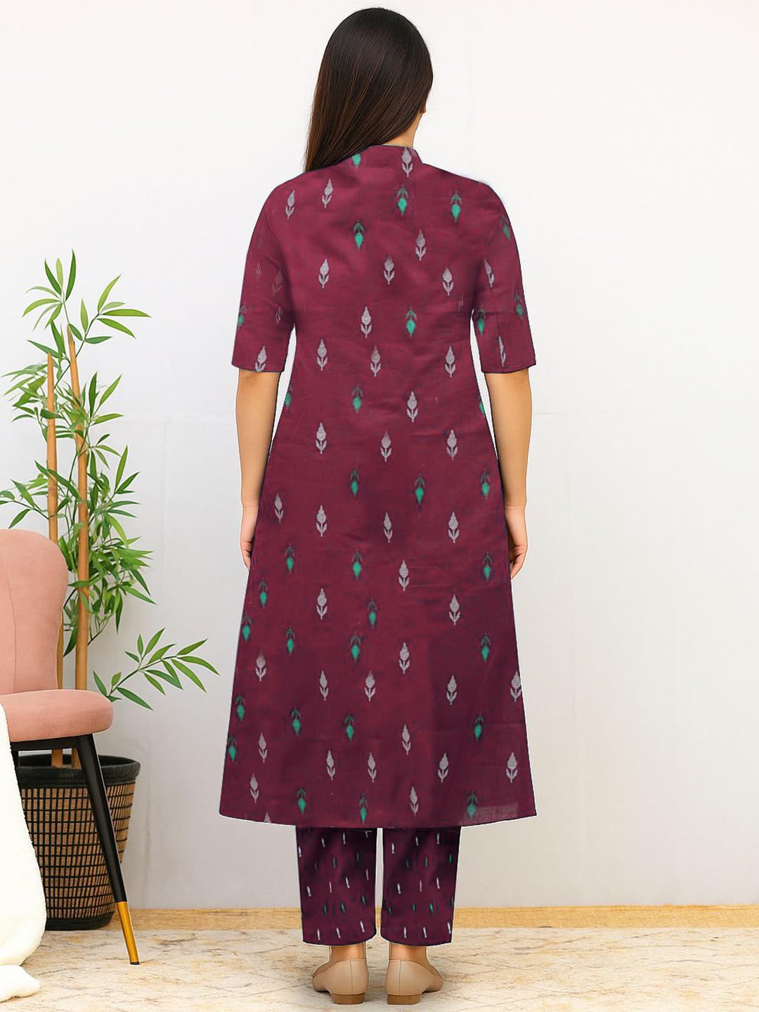 GoSriKi Women's Rayon Viscose A-Line Kurta - Wine - Image 2