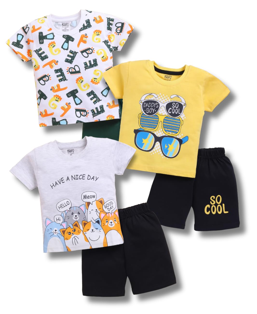Toonyport Boys T-Shirt and Shorts Set - Grey Yellow White