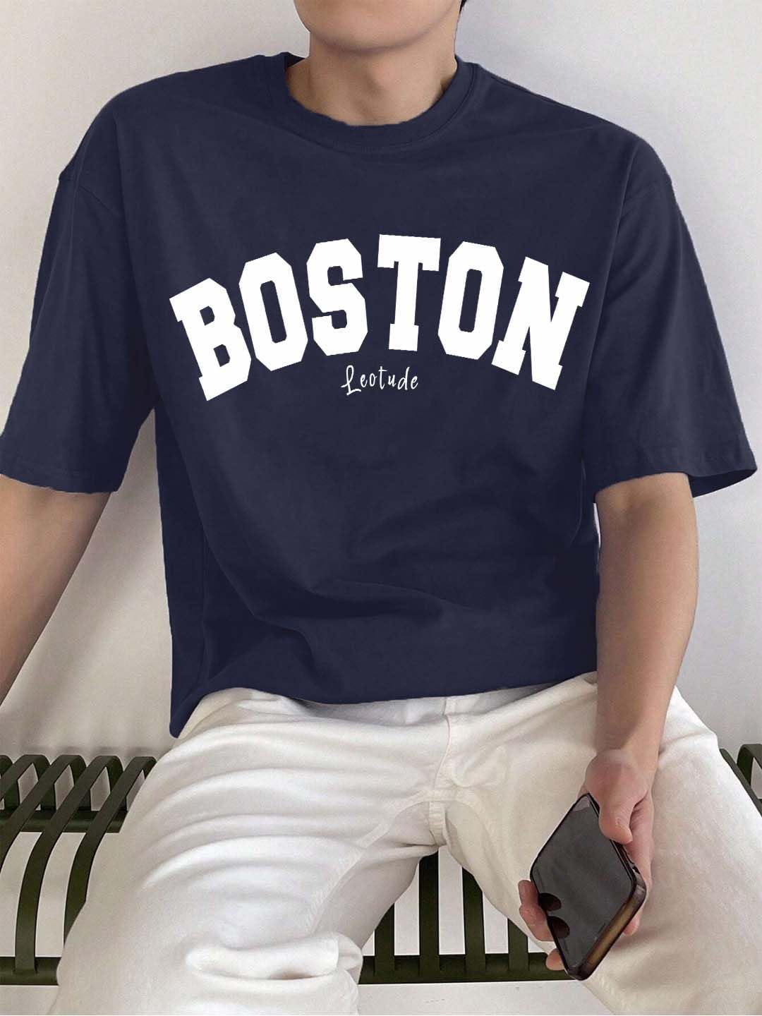 LEOTUDE Men's Graphic T-Shirt - Navy Blue - Image 5