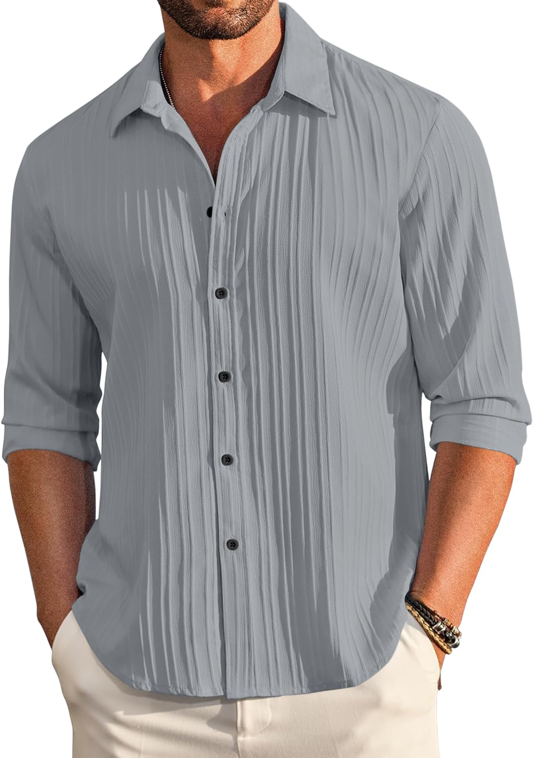 FINIVO Men's Long Sleeve Cotton Shirt