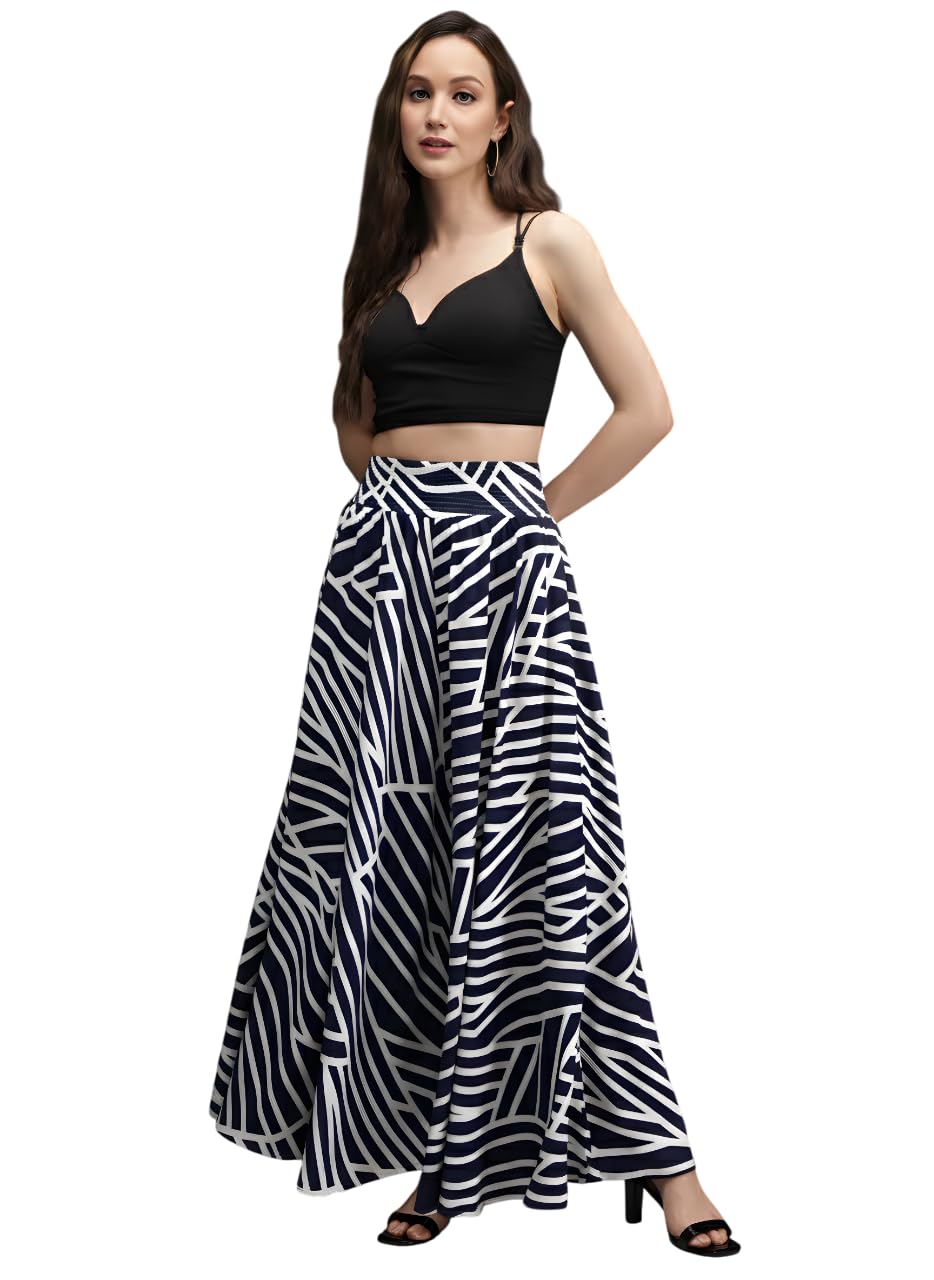 Navy White Zebra Palazzo Trousers for Women