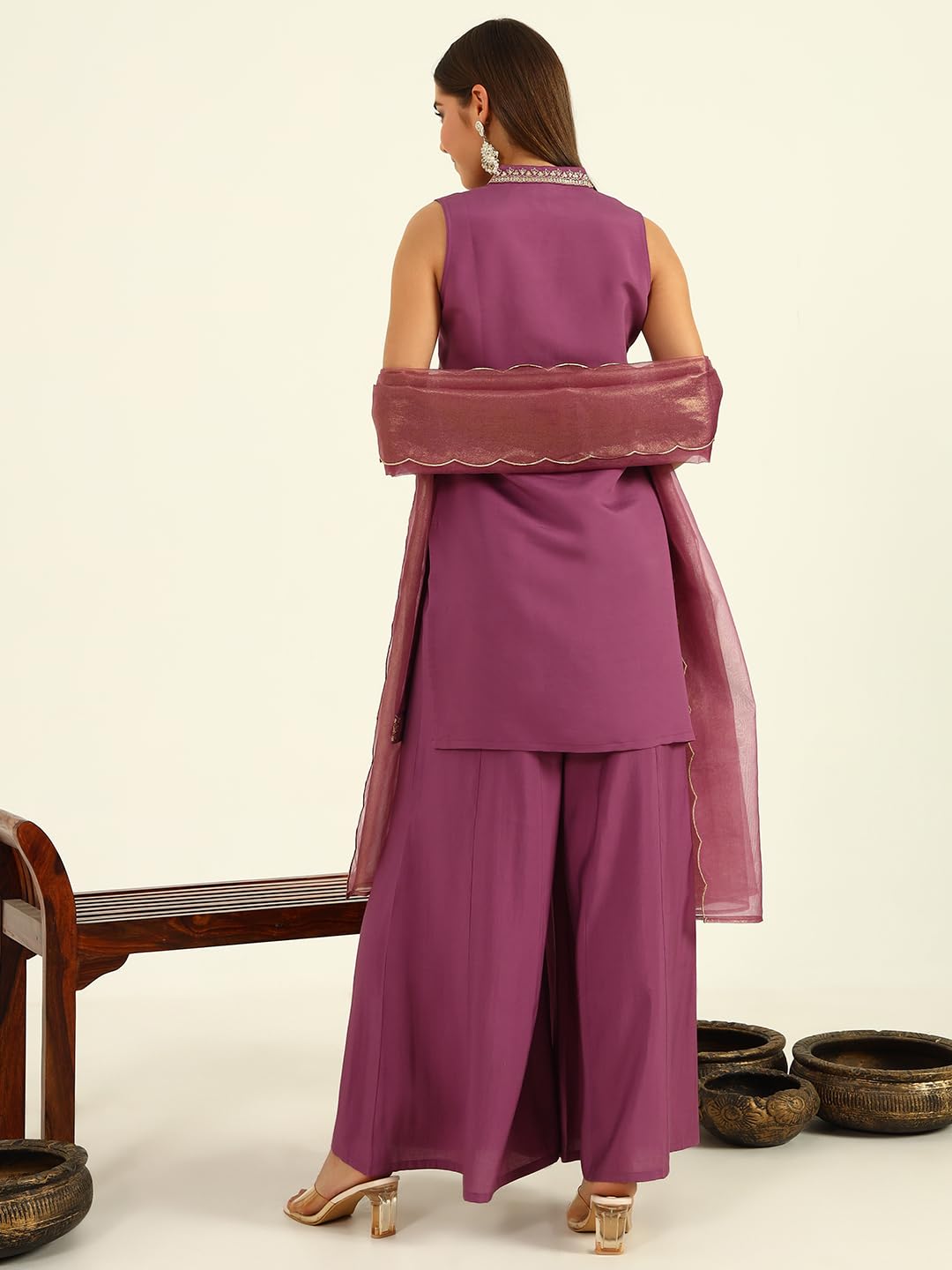 FIORRA Women's Lavender Chanderi Kurta Set - Image 4