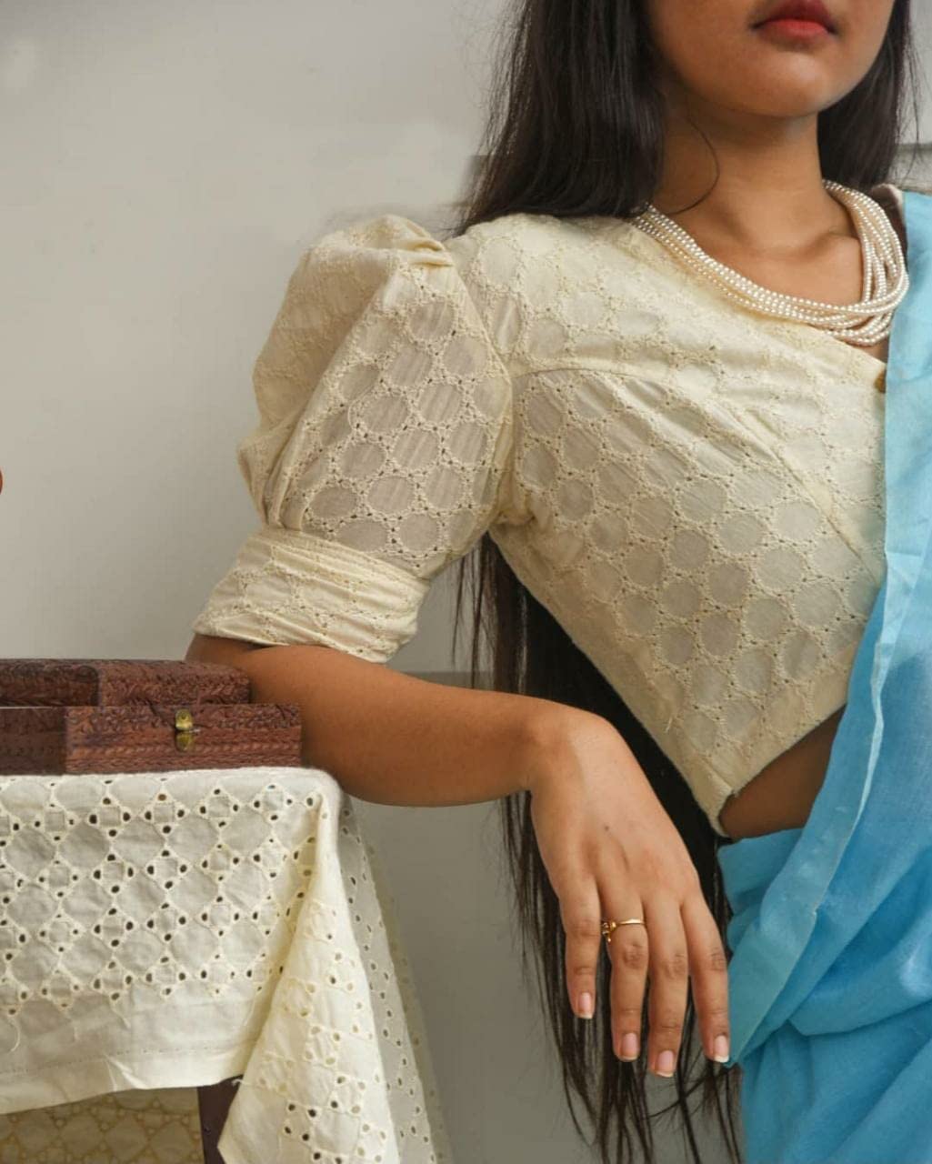 Hitarth Fashion Women Cotton Solid Puff Sleeve Blouse - Maroon - Image 4