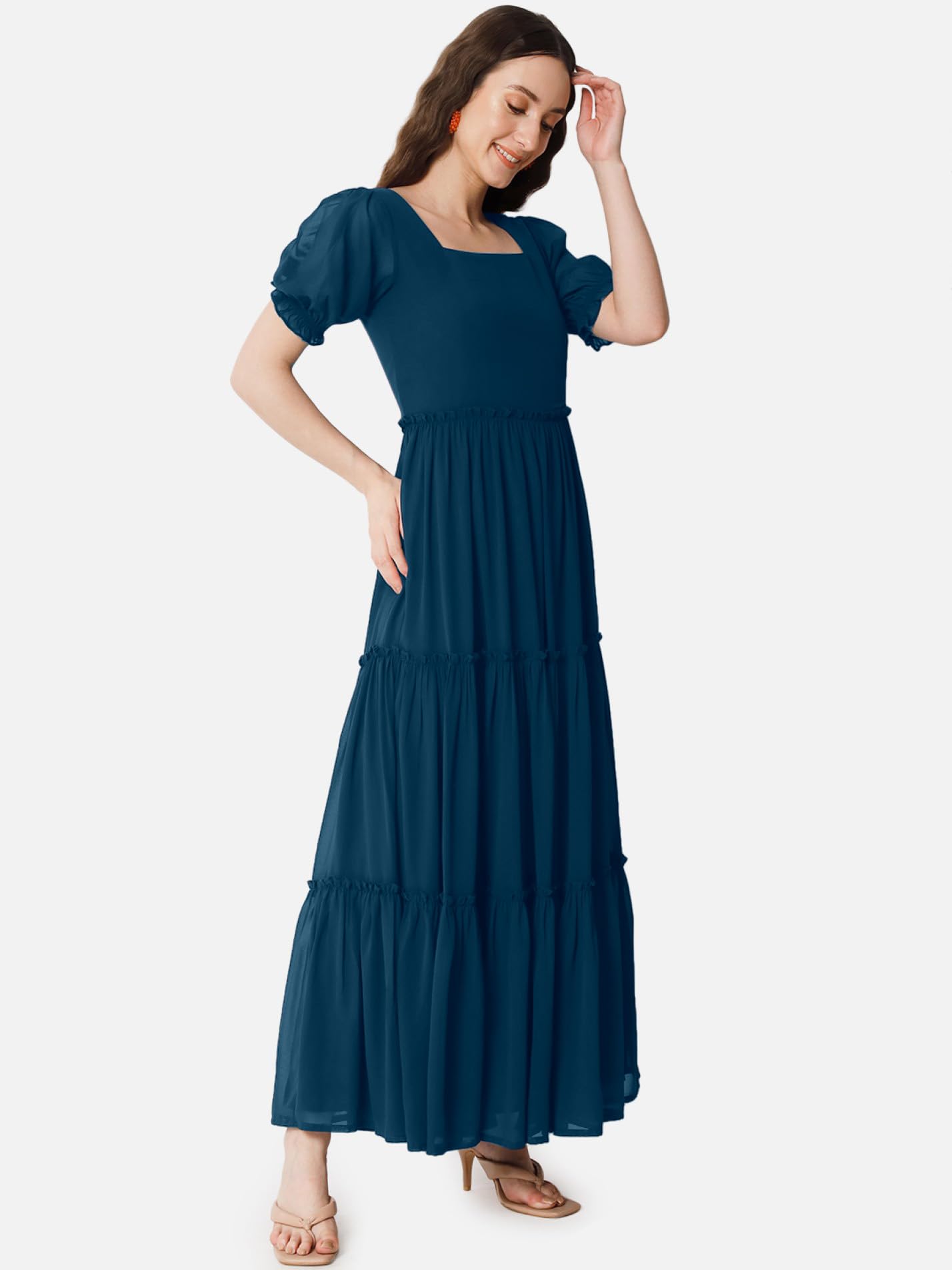 Femvy Georgette Maxi Gown for Women - Blue - Image 3