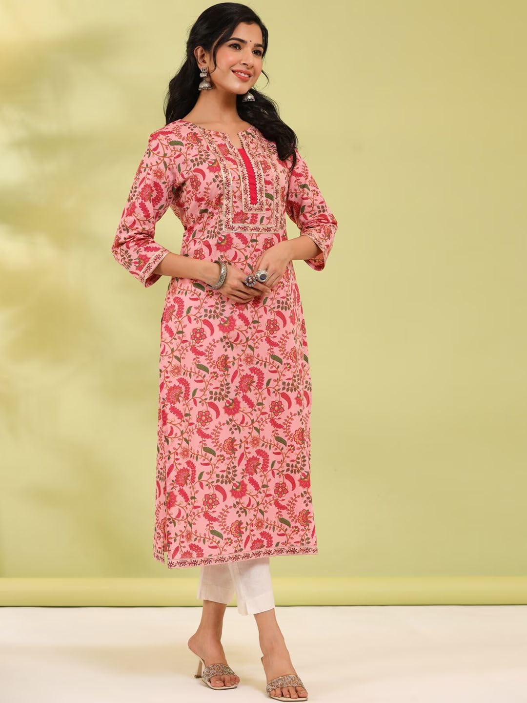 rytras Women's Cotton Printed Kurta - Pink - Image 3