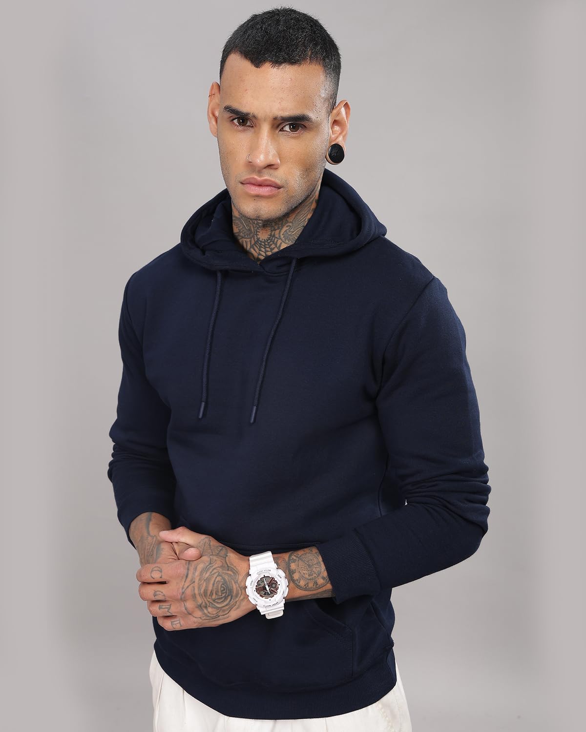 ADRO Men Fleece Hooded Hoodie - Navy - Image 4