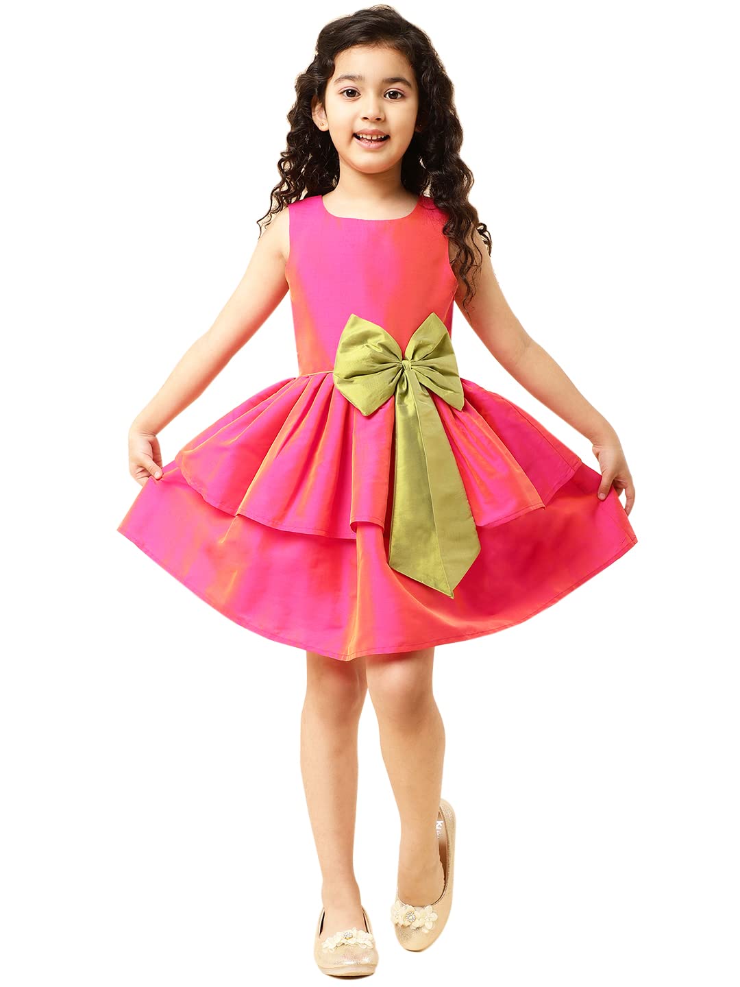 A.T.U.N Girl Synthetic Skater Dress - Hot Pink Lime Green