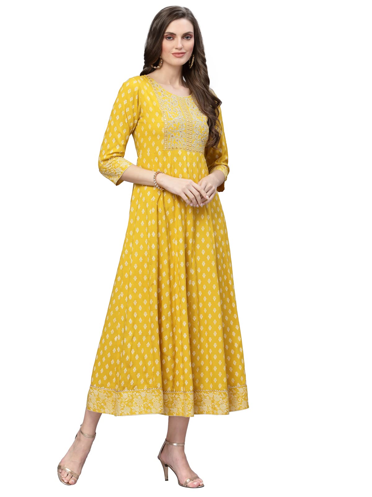 Stylum Women's Embroidered Long Kurta - Mustard - Image 4