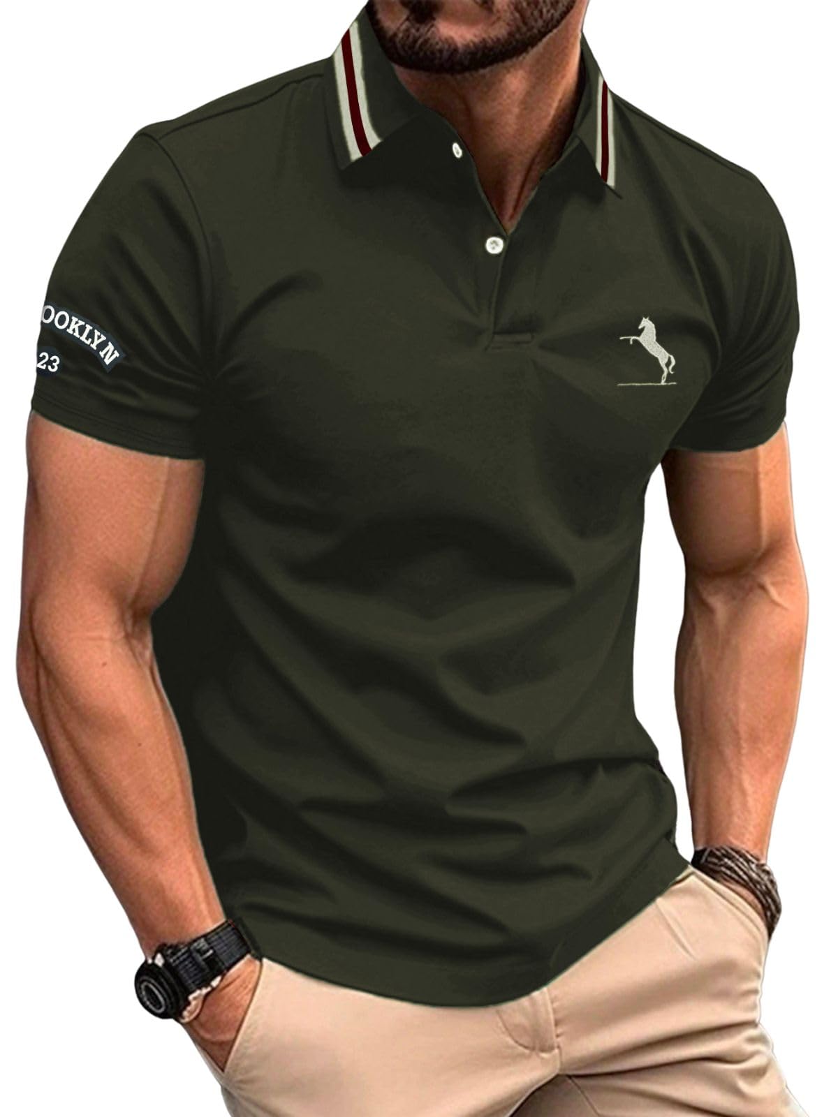 GRECIILOOKS Green Polo T-Shirt for Men