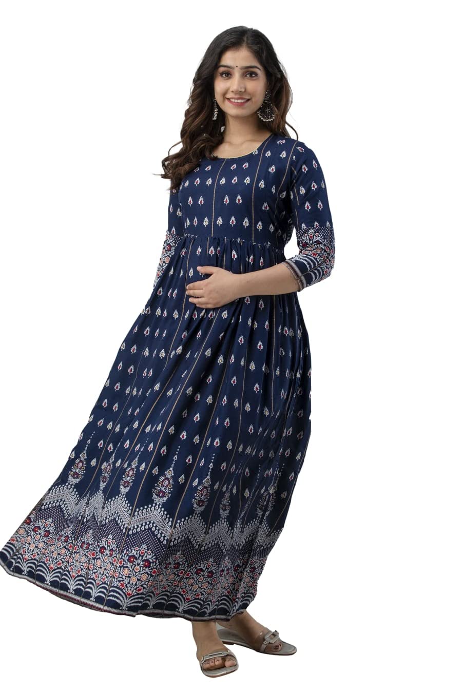 Devek Women's Rayon Anarkali Maternity Dress - Navy Blue - Image 4