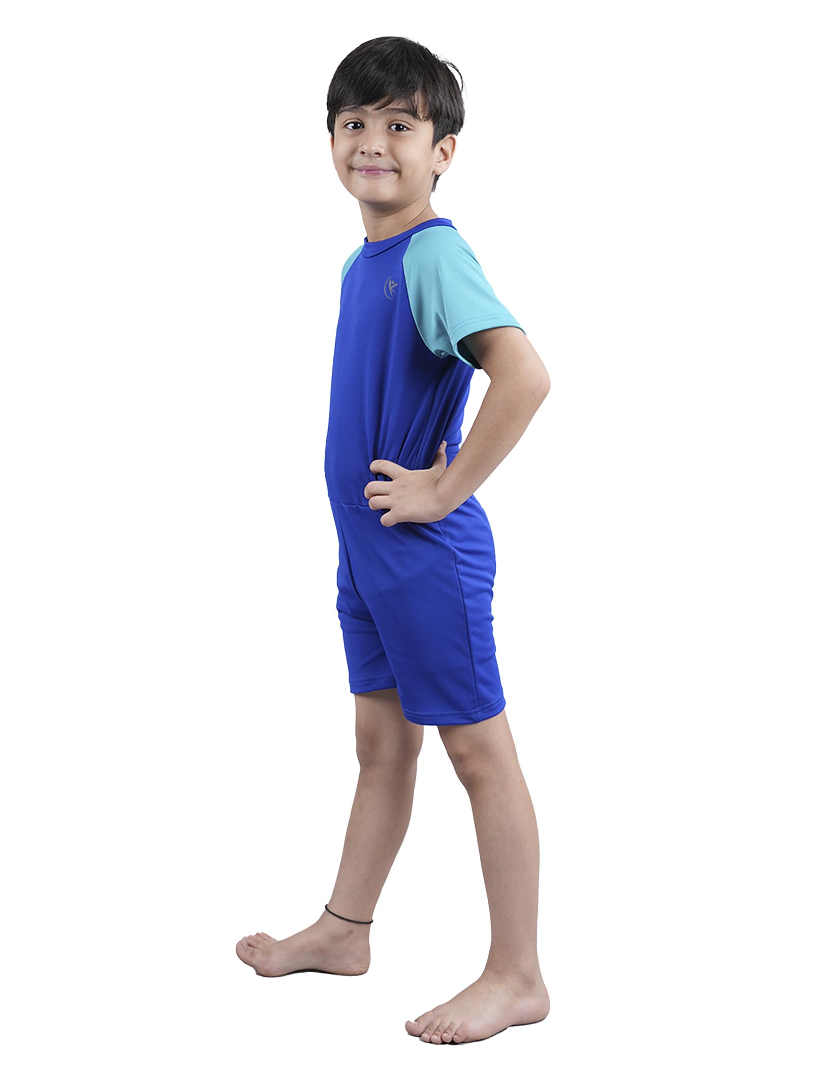 KiddoPanti Boys Girls Half Sleeve Swim Suit - Royal Blue Turquoise - Image 3
