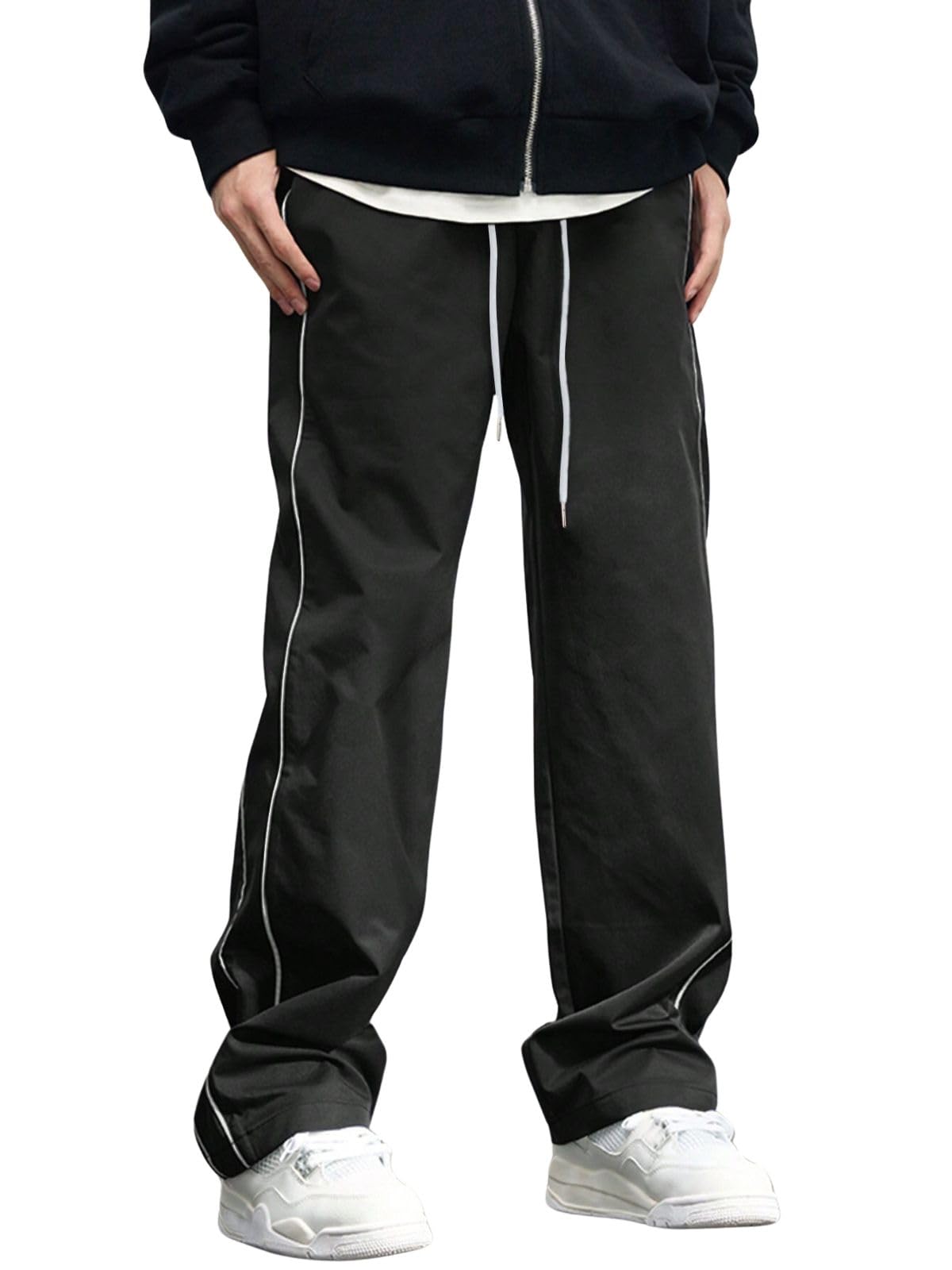 GRECIILOOKS Black Baggy Track Pants for Men