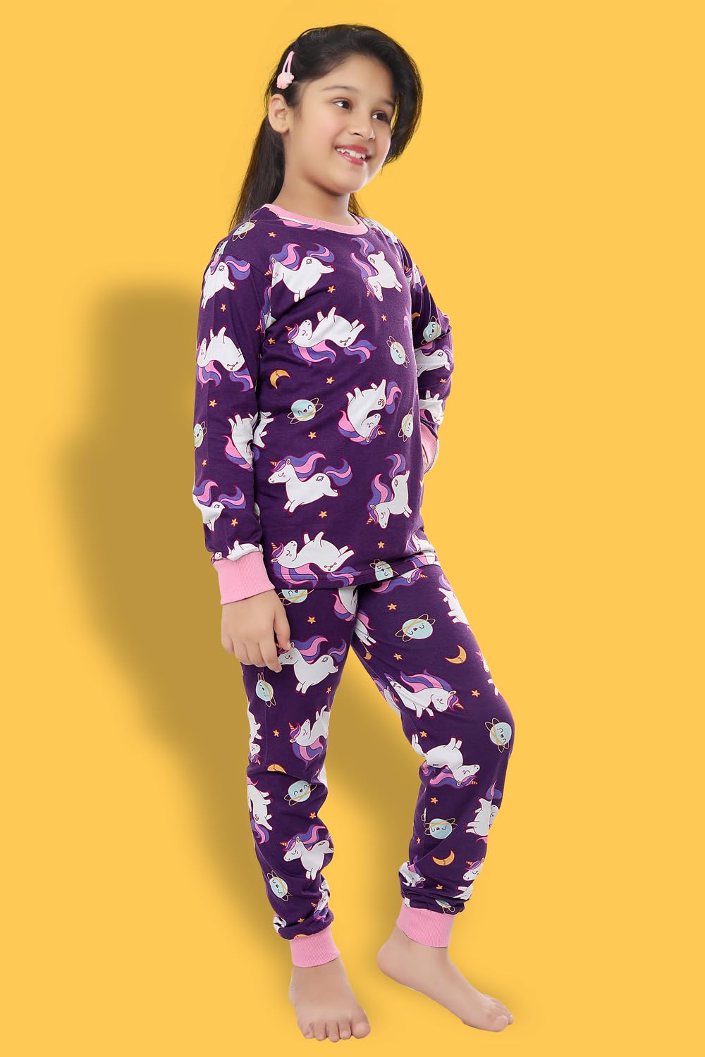 Ninos Unicorn Printed Girls Coord Set - Purple - Image 3
