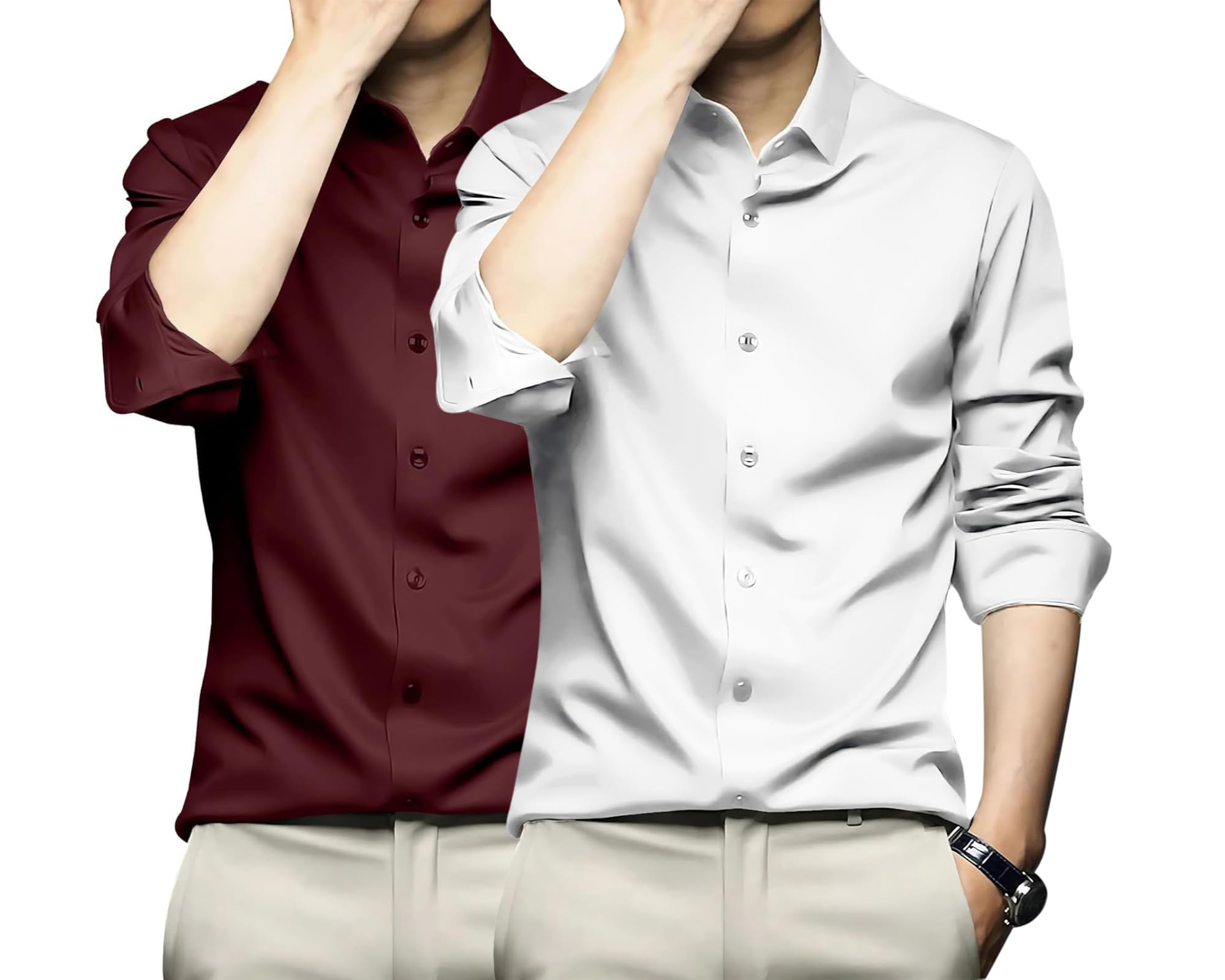 DEELMO Men Solid Satin Casual Shirt